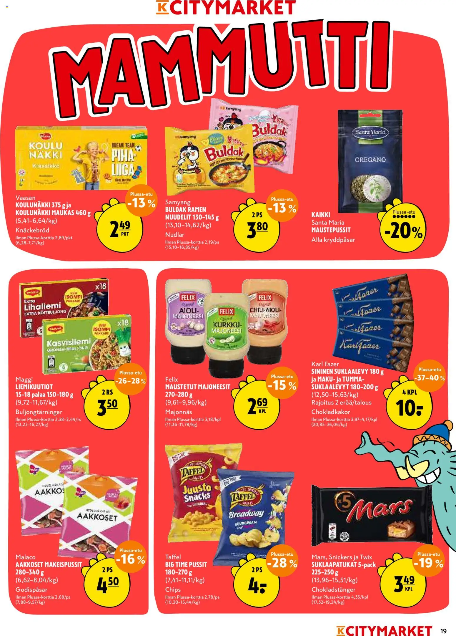 K-Citymarket tarjoukset – voimassa 13/08/2026 alkaen | Sivu: 19 | Tuotteet: Majoneesi, Kasvisliemi, Suklaalevyt, Suklaapatukat