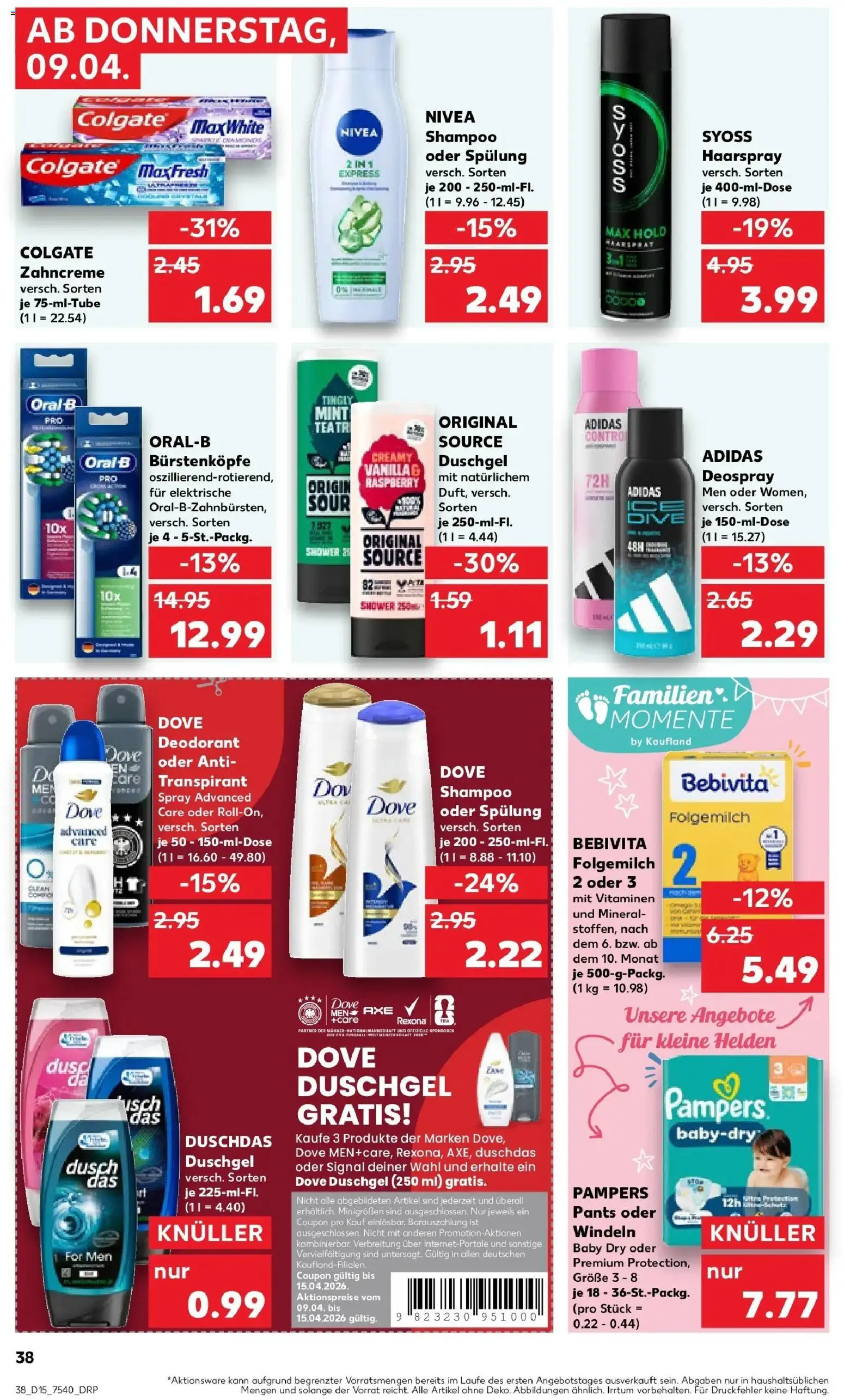 Kaufland Prospekt Lutherstadt Wittenberg	 – gültig ab 08.04.2026 | Seite: 38 | Produkte: Pampers, Shampoo, Haarspray, Deodorant