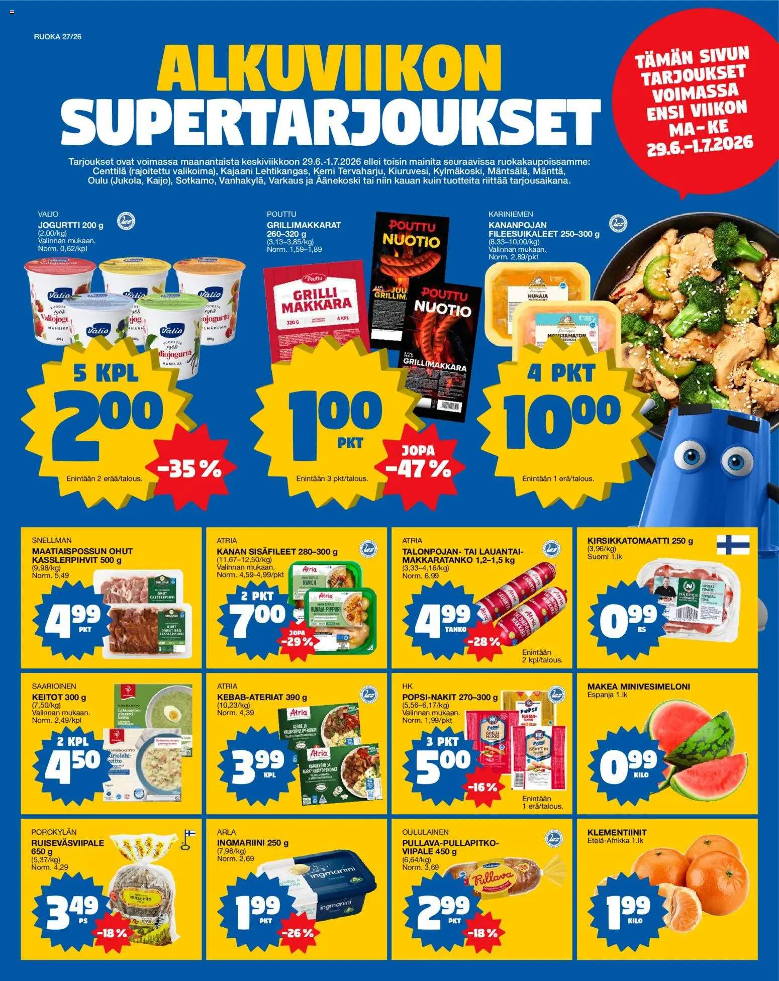 Tokmanni Ruokatarjoukset – voimassa 29/06/2026 alkaen | Sivu: 1 | Tuotteet: Makkara, Kirsikkatomaatti, Jogurtti, Klementiinit