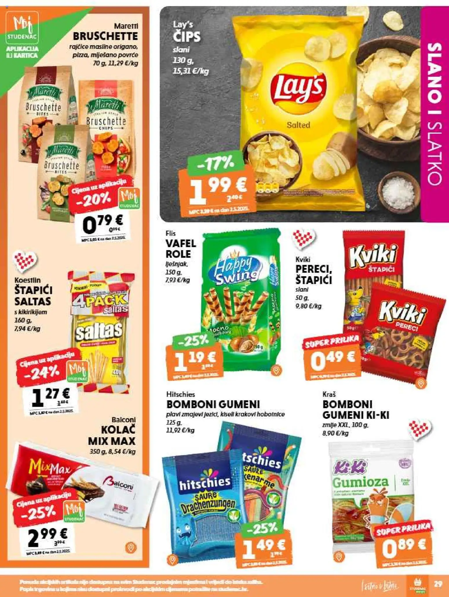 Studenac katalog | vrijedi od 26.08.2026 | Stranica: 29 | Proizvodi: Rajčice, Bomboni, Čips, Bruschette