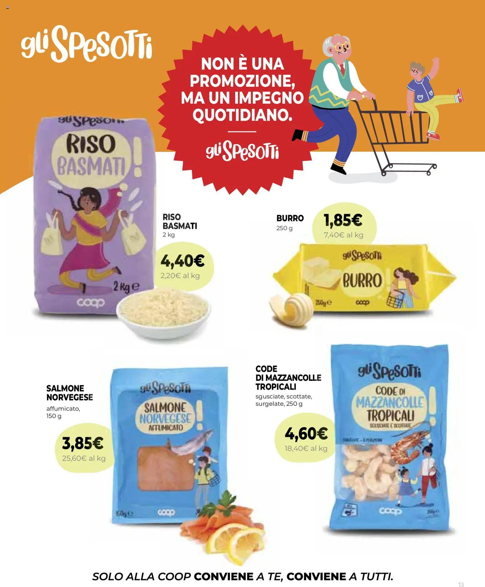 Volantino COOP del 25/06/2026 | Pagina: 13 | Prodotti: Salmone, Riso, Mazzancolle, Burro