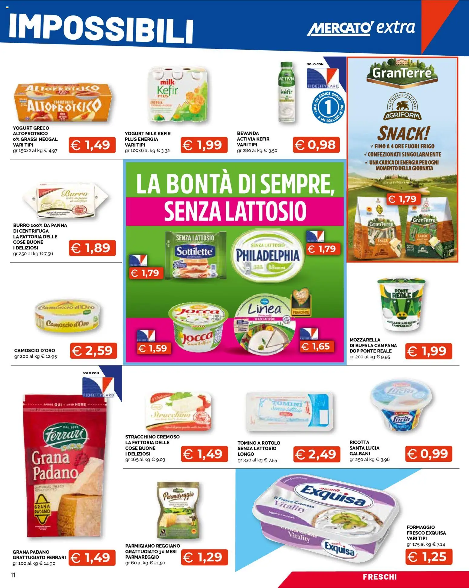 Volantino Mercatò del 12/10/2026 | Pagina: 11 | Prodotti: Panna, Mozzarella, Parmigiano reggiano, Senza lattosio