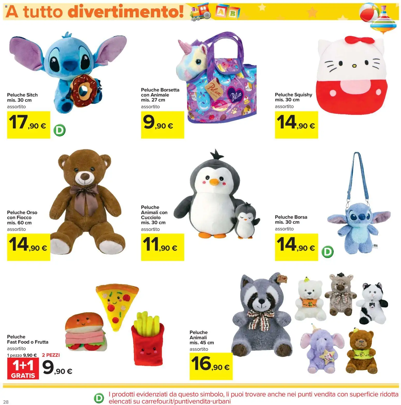 Volantino Carrefour del 15/09/2026 | Pagina: 28 | Prodotti: Peluche, Frutta, Borsetta, Borsa