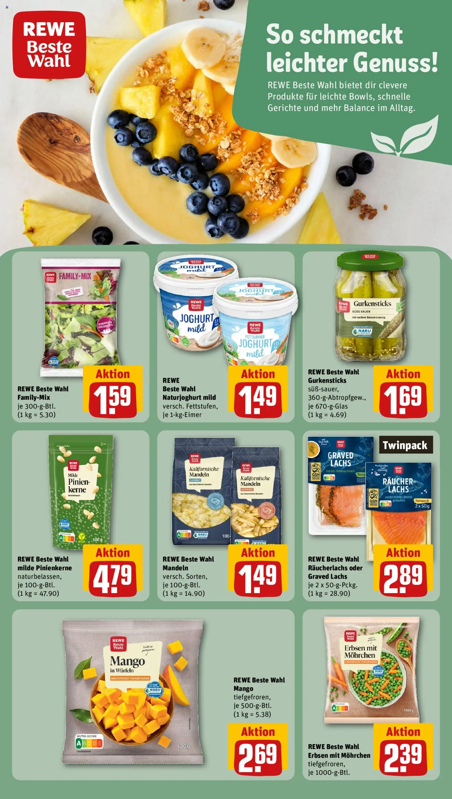 Rewe Prospekt 	 – gültig ab 23.02.2026 | Seite: 13 | Produkte: Mandeln, Lachs, Mango, Erbsen