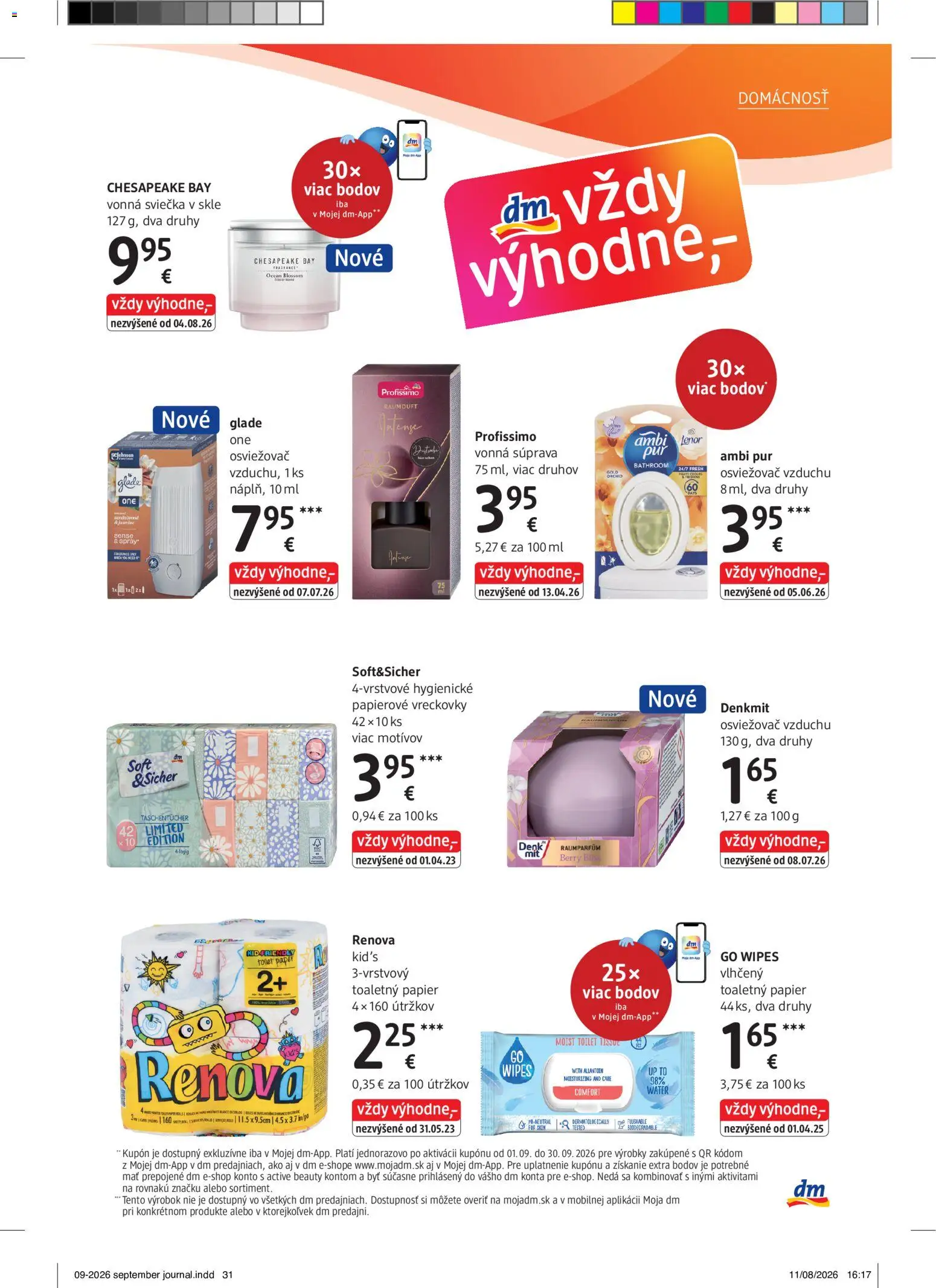 Nové dm drogerie akcie – leták je platný od 01.09.2026 | Strana: 31 | Produkty: Osviežovač vzduchu, Toaletný papier, Vreckovky, Lenor