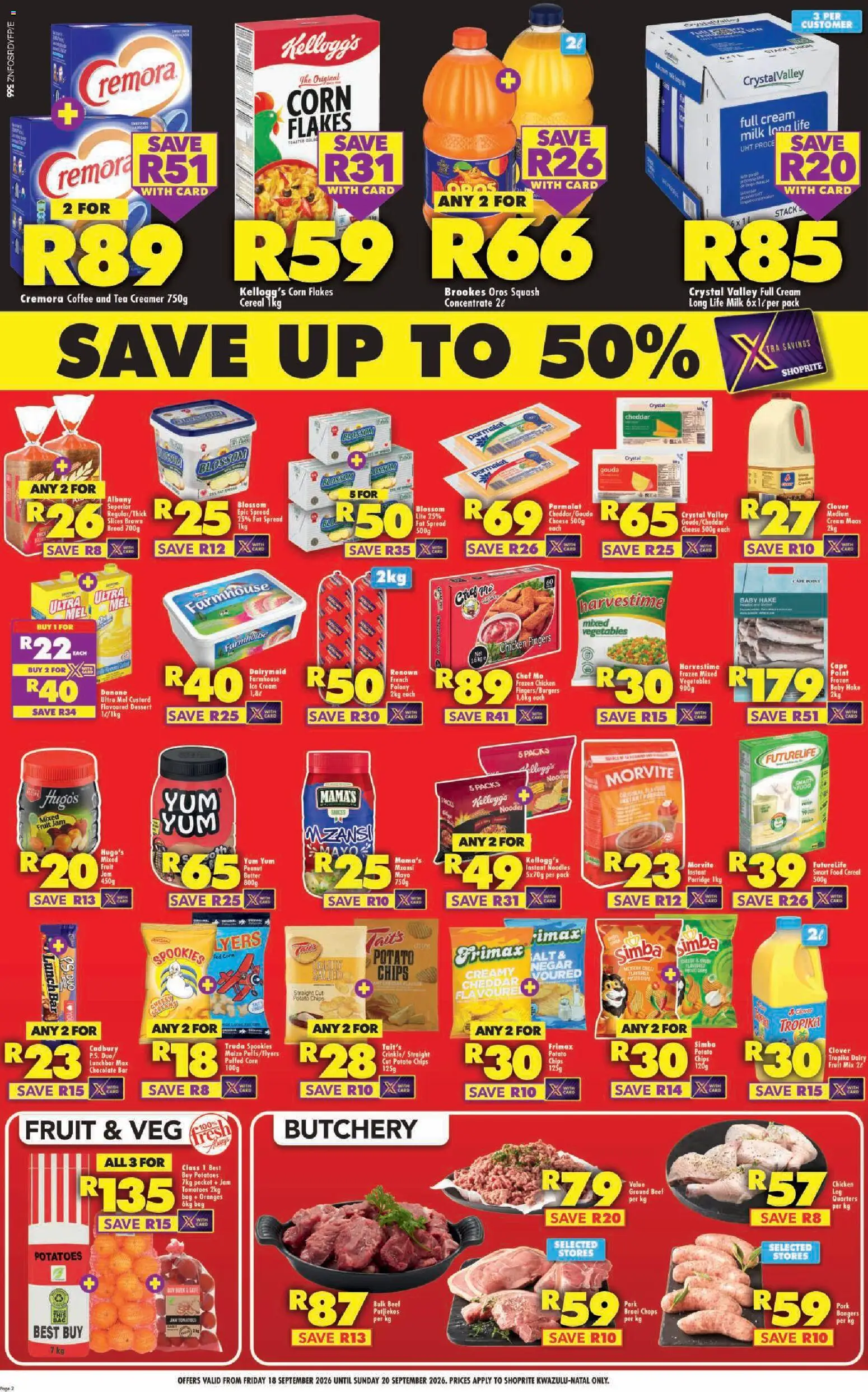 New Shoprite catalogue – valid from 18/09/2026 | Page: 2 | Products: Chocolate, Tea, Ice cream, Vegetables