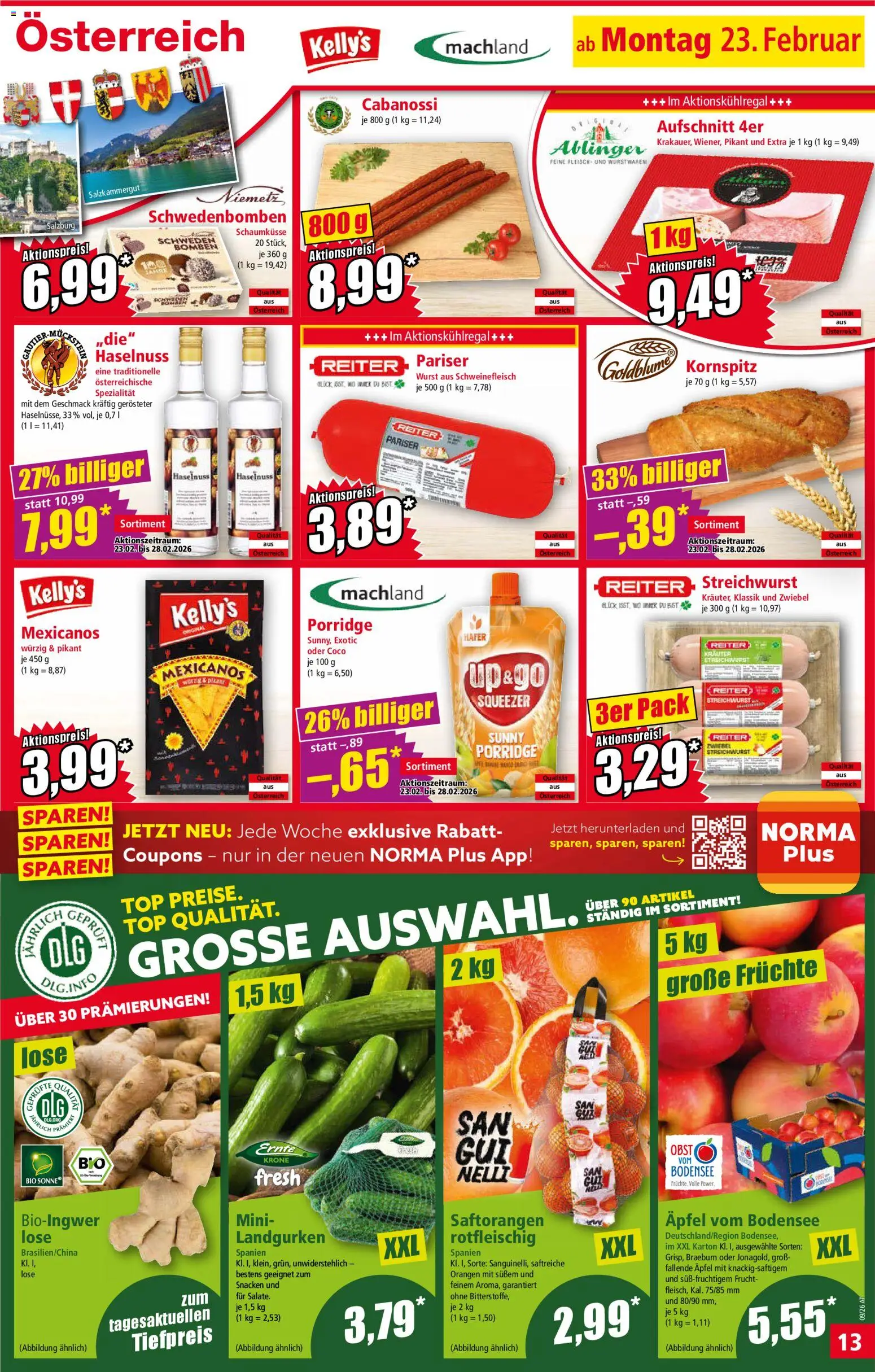 Norma Flugblatt gültig ab 23.02.2026 | Seite: 13 | Produkte: Obst, Schweinefleisch, Äpfel, Orangen