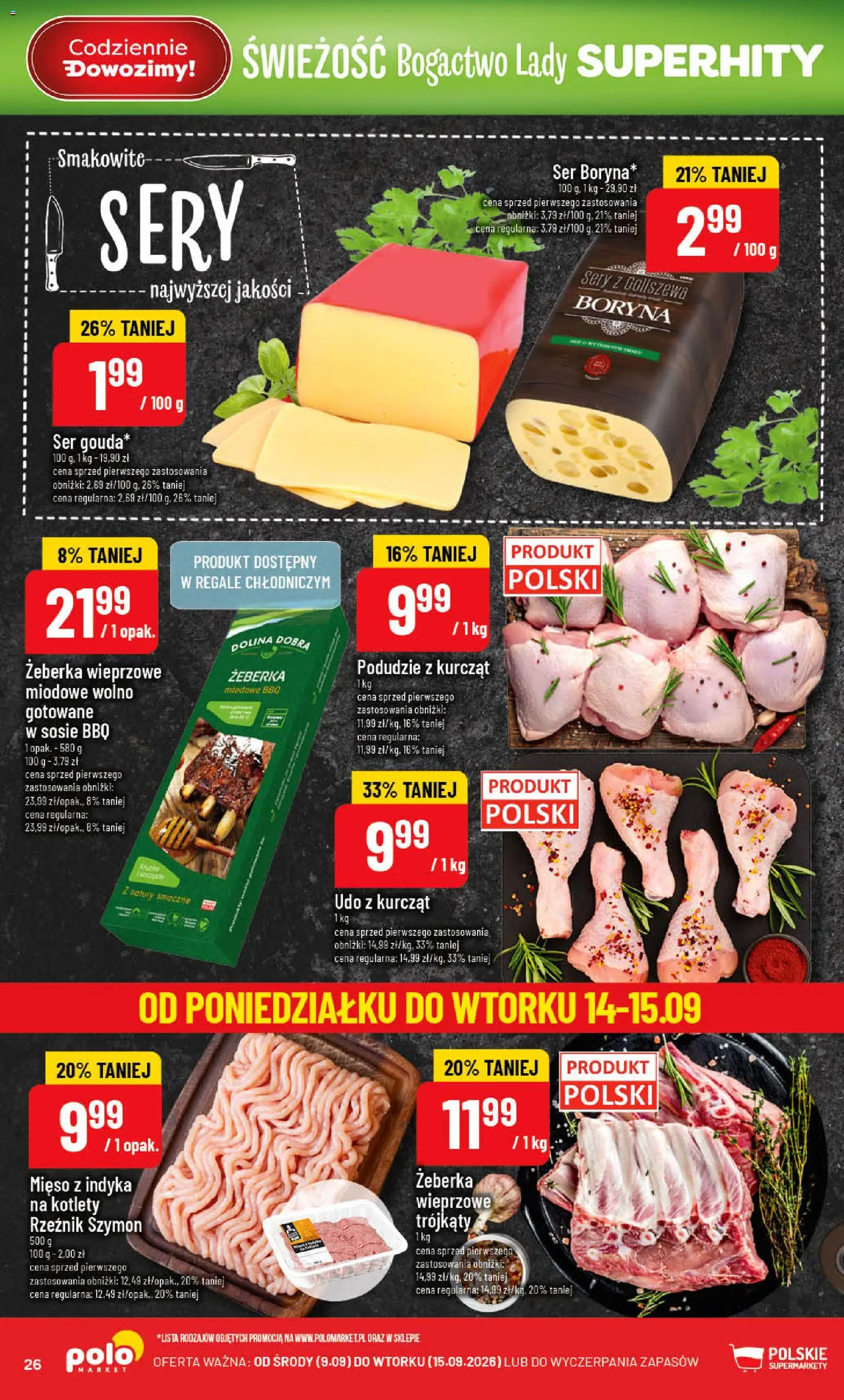 POLOmarket gazetka od 09.09.2026 | Strona: 26 | Produkty: Mięso z indyka, Sery, Ser, Kotlety