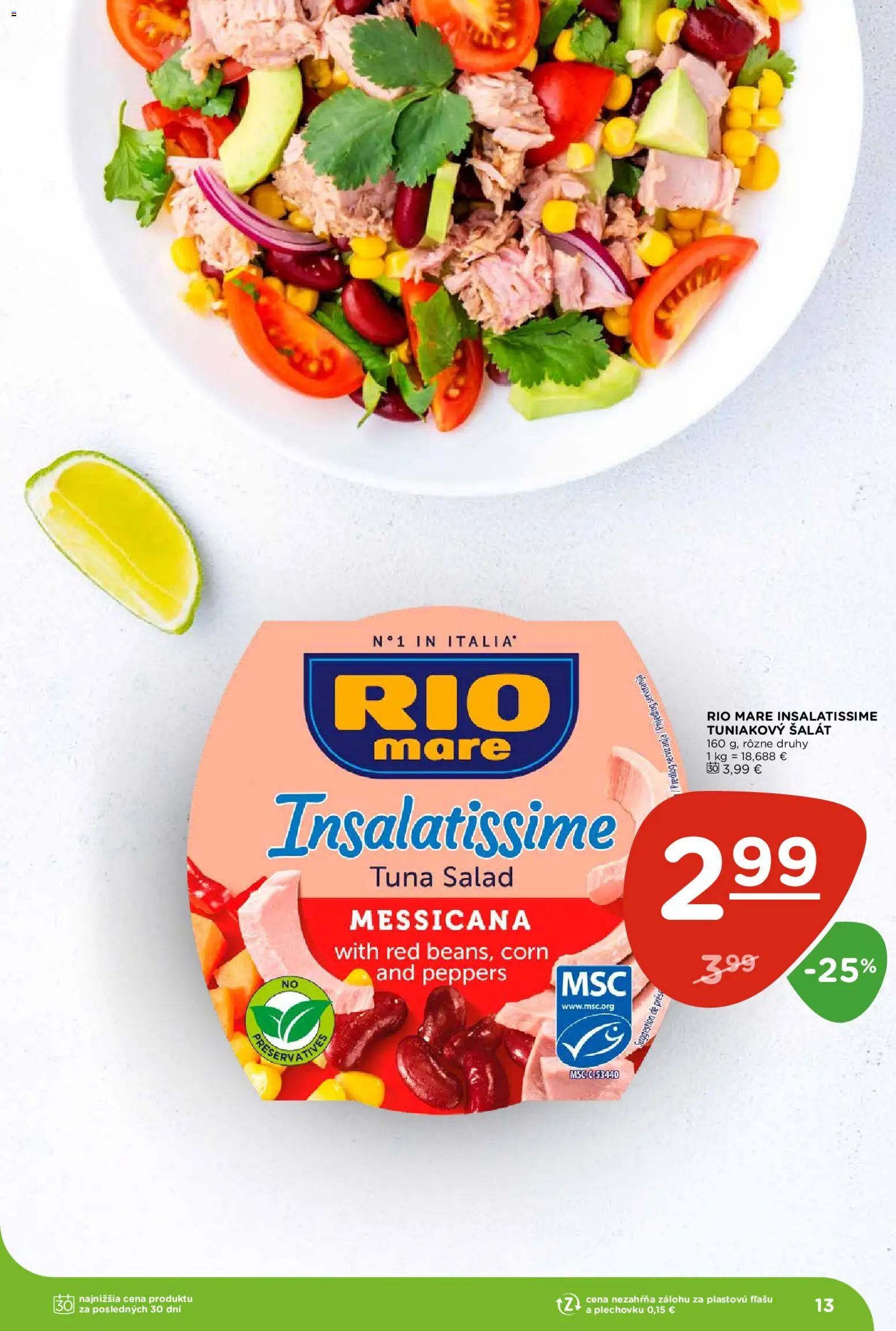 Nové Terno akcie – leták je platný od 09.07.2026 | Strana: 13 | Produkty: Rio Mare, Šalát