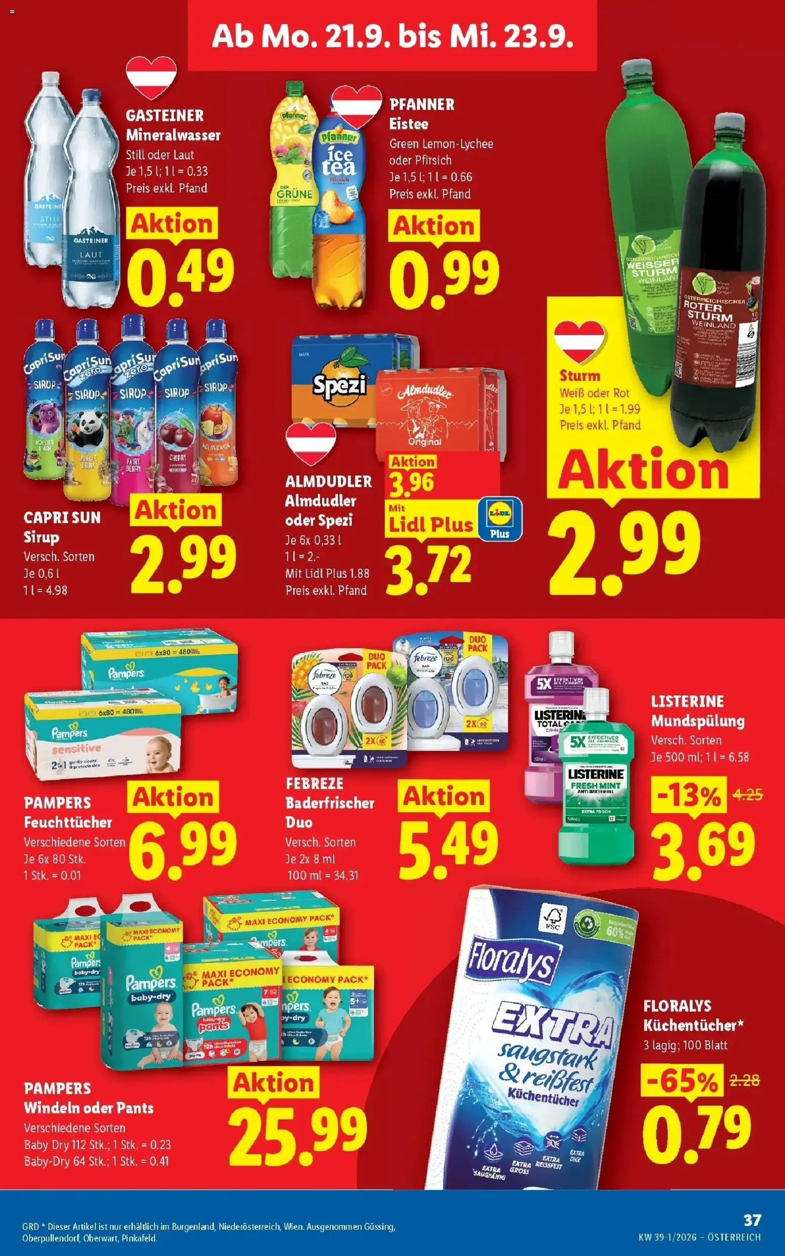 Lidl Flugblatt - Wien ab 13.09.2026 - Angebote ab donnerstag | Seite: 44 | Produkte: Windeln, Pfirsich, Mineralwasser, Pampers