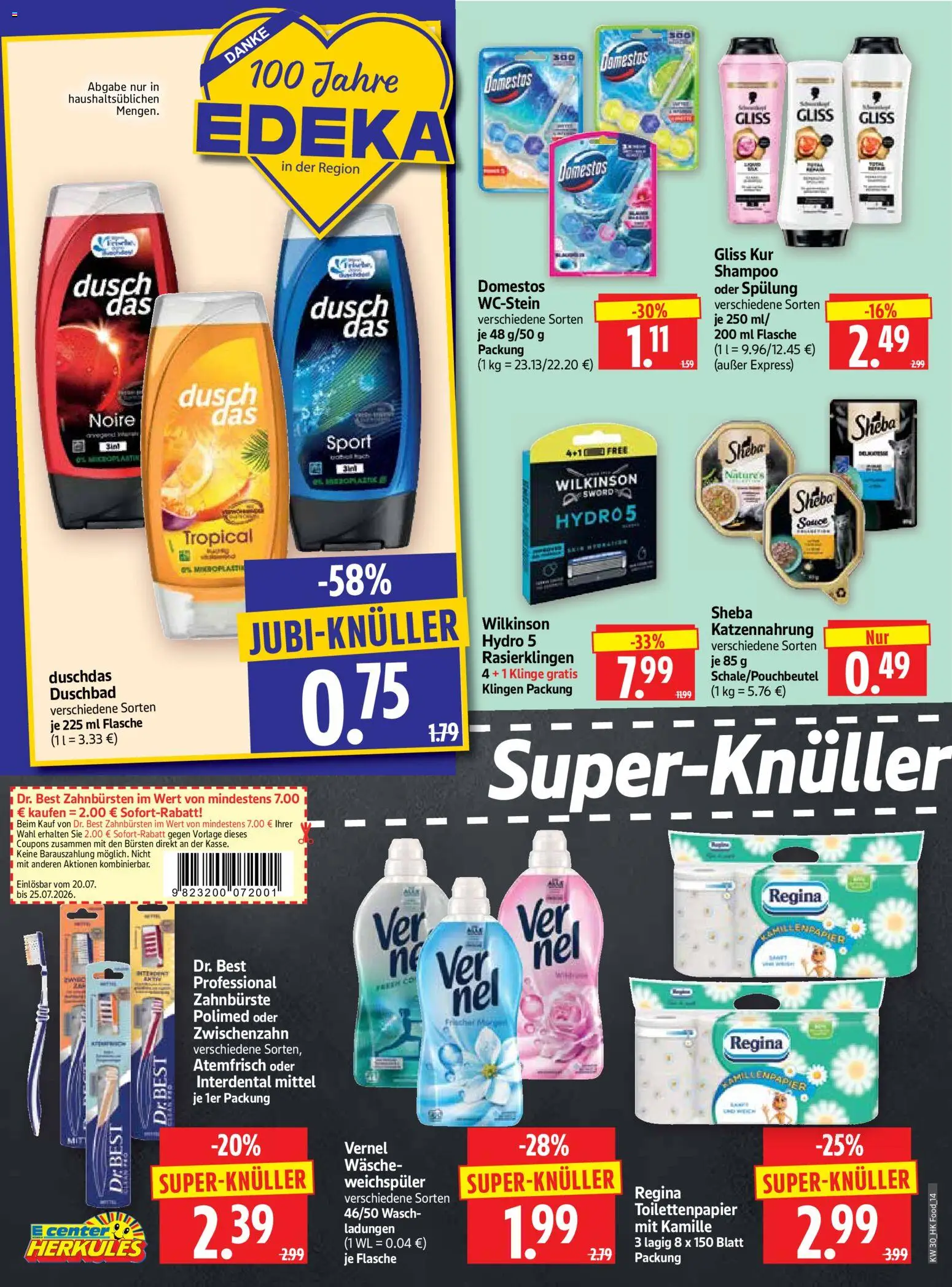 HERKULES Prospekt – gültig ab 20.07.2026 | Seite: 14 | Produkte: Sheba, Shampoo, Zahnbürste, Toilettenpapier