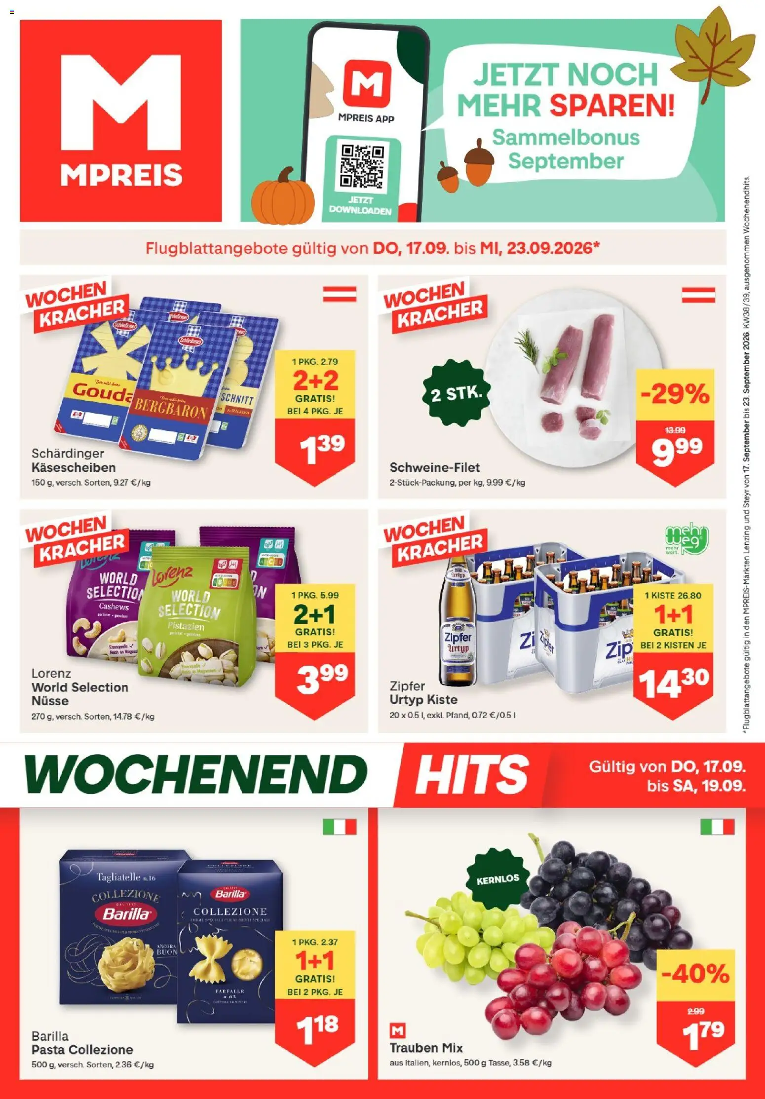 MPREIS Lenzing gültig ab 17.09.2026 | Seite: 1 | Produkte: Pasta, Nüsse, Barilla