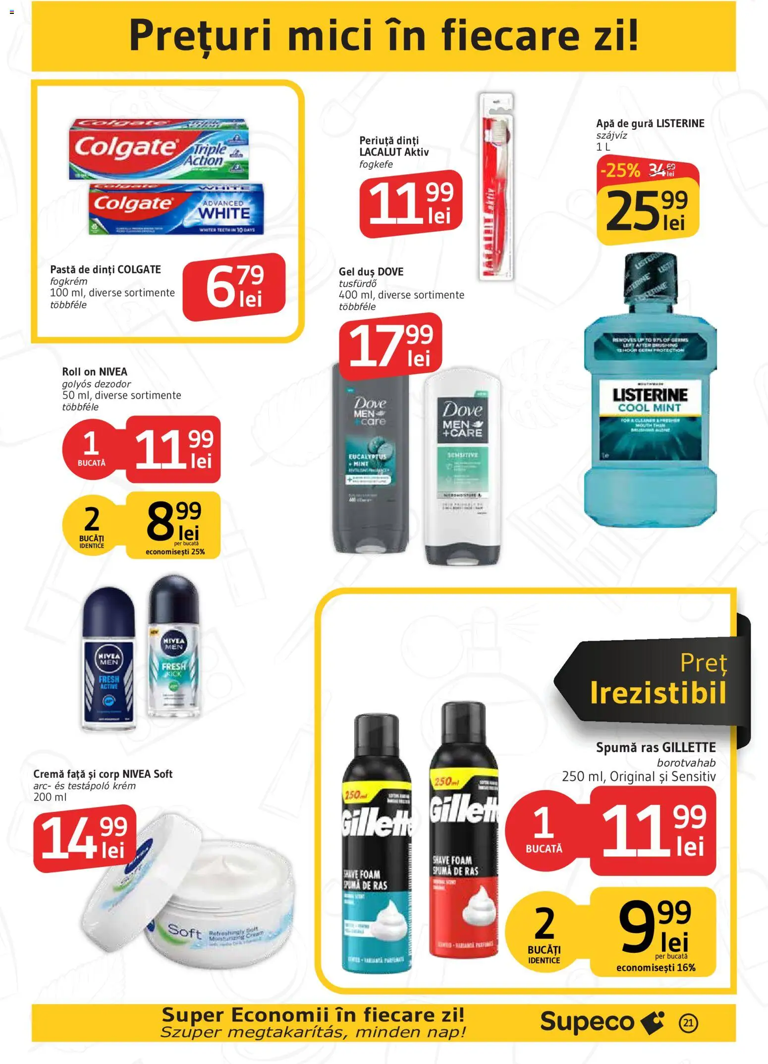 Noul catalog Supeco – valabil de la 22.10.2026 | Pagină: 21 | Produse: Duș, Spumă de ras, Pastă de dinți, Apă de gură