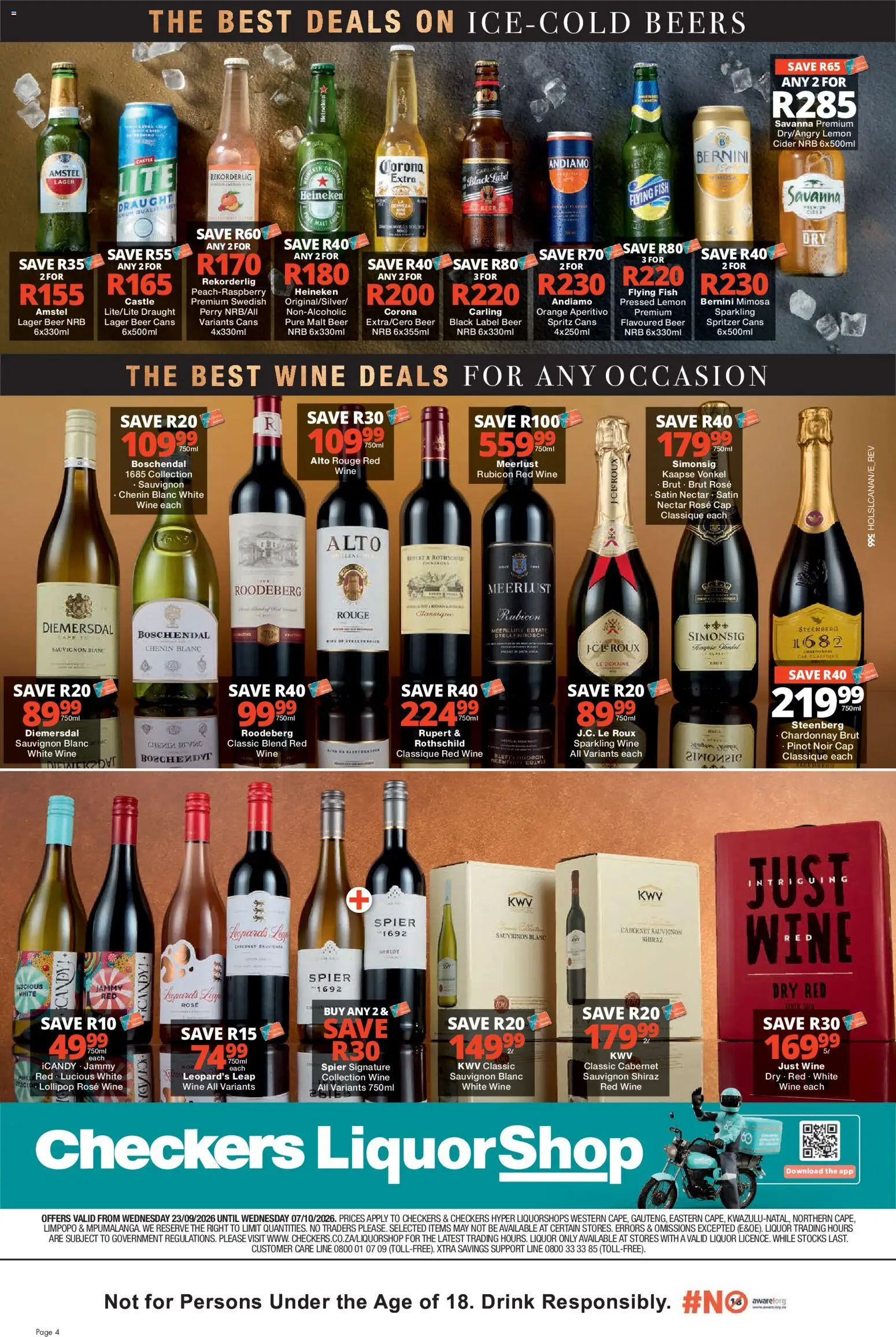 New Checkers catalogue – valid from 23/09/2026 | Page: 4 | Products: Wine, Beer, Fish, Red Wine