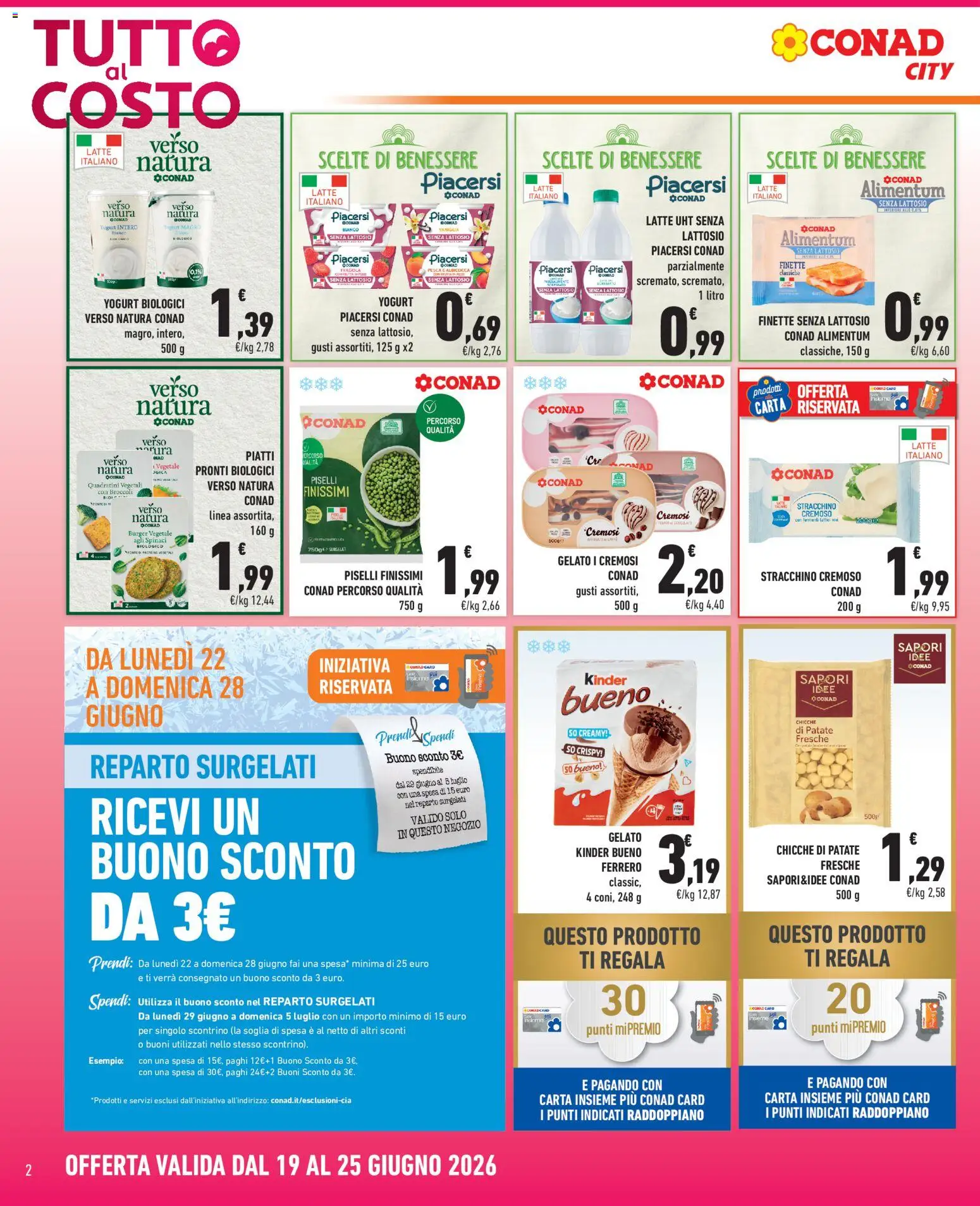 Volantino Conad del 19.06.2026 | Pagina: 2 | Prodotti: Gelato, Patate, Latte, Spinaci
