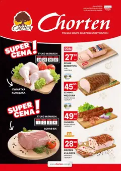 Pogląd oferty "Chorten gazetka - Mięso i wędliny" - ważna od 24.09.2026 | Strona: 1 | Produkty: Schab, Chorizo, Szynka, Pizza