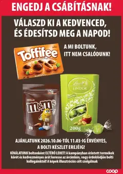 COOP Szolnok akciós újság Monorierdő - amely érvényes a következő dátumtól: 2026.10.22. | Oldal: 6 | Termékek: M&M’s, Lindor, Lindt, Toffifee