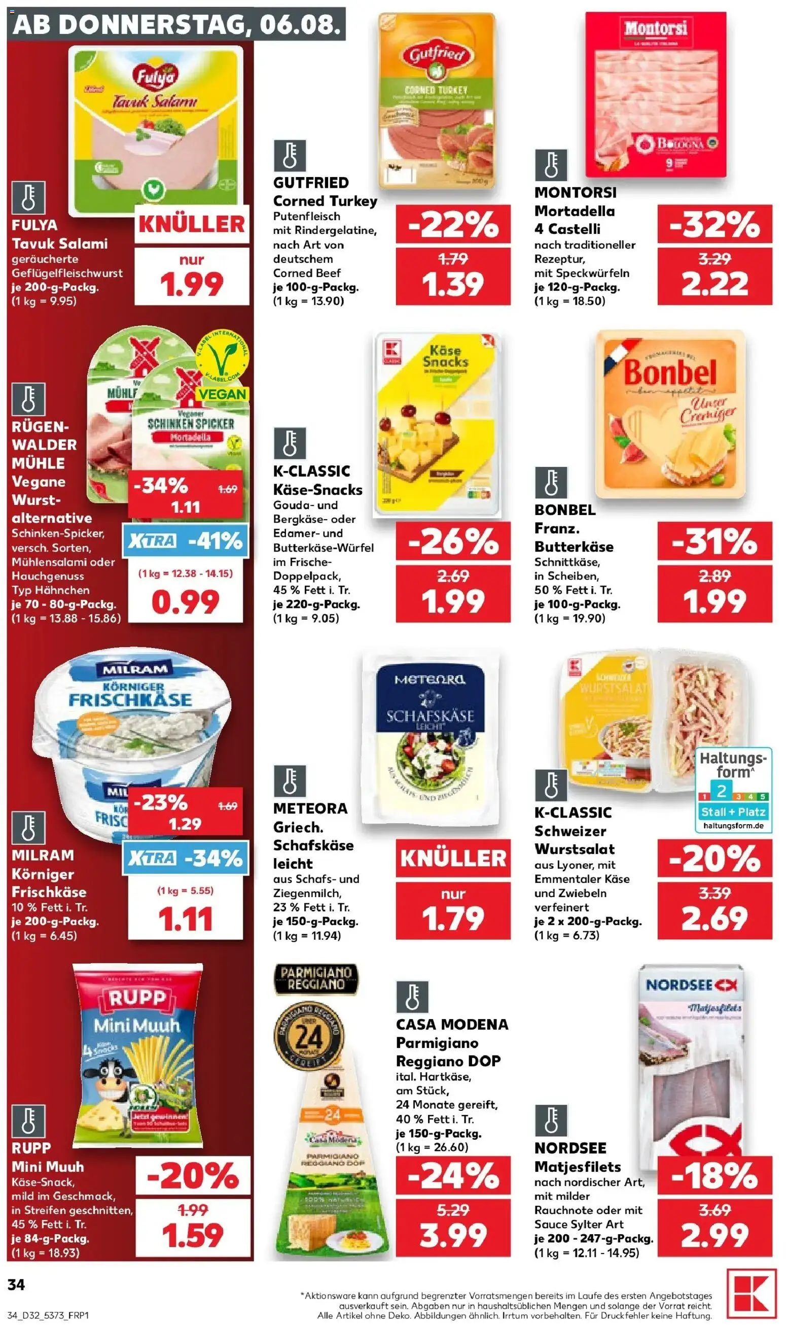 Prospekt Kaufland ab 06.08.2026 » Angebote Online zum Blättern | Seite: 34 | Produkte: Edamer, Zwiebeln, Milram, Wurst