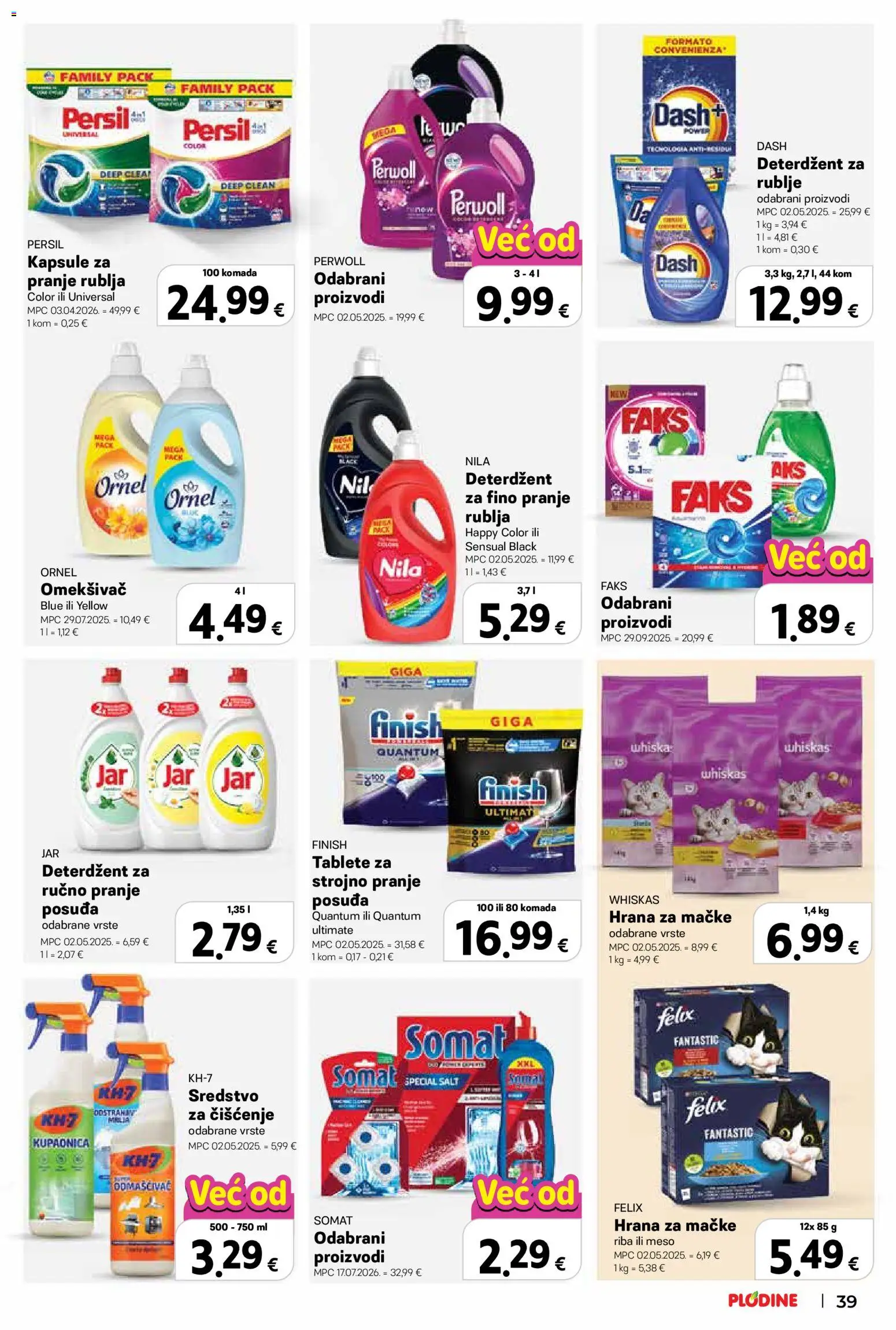 Plodine katalog | vrijedi od 12.08.2026 | Stranica: 39 | Proizvodi: Meso, Jar, Kapsule za pranje rublja, Kapsule