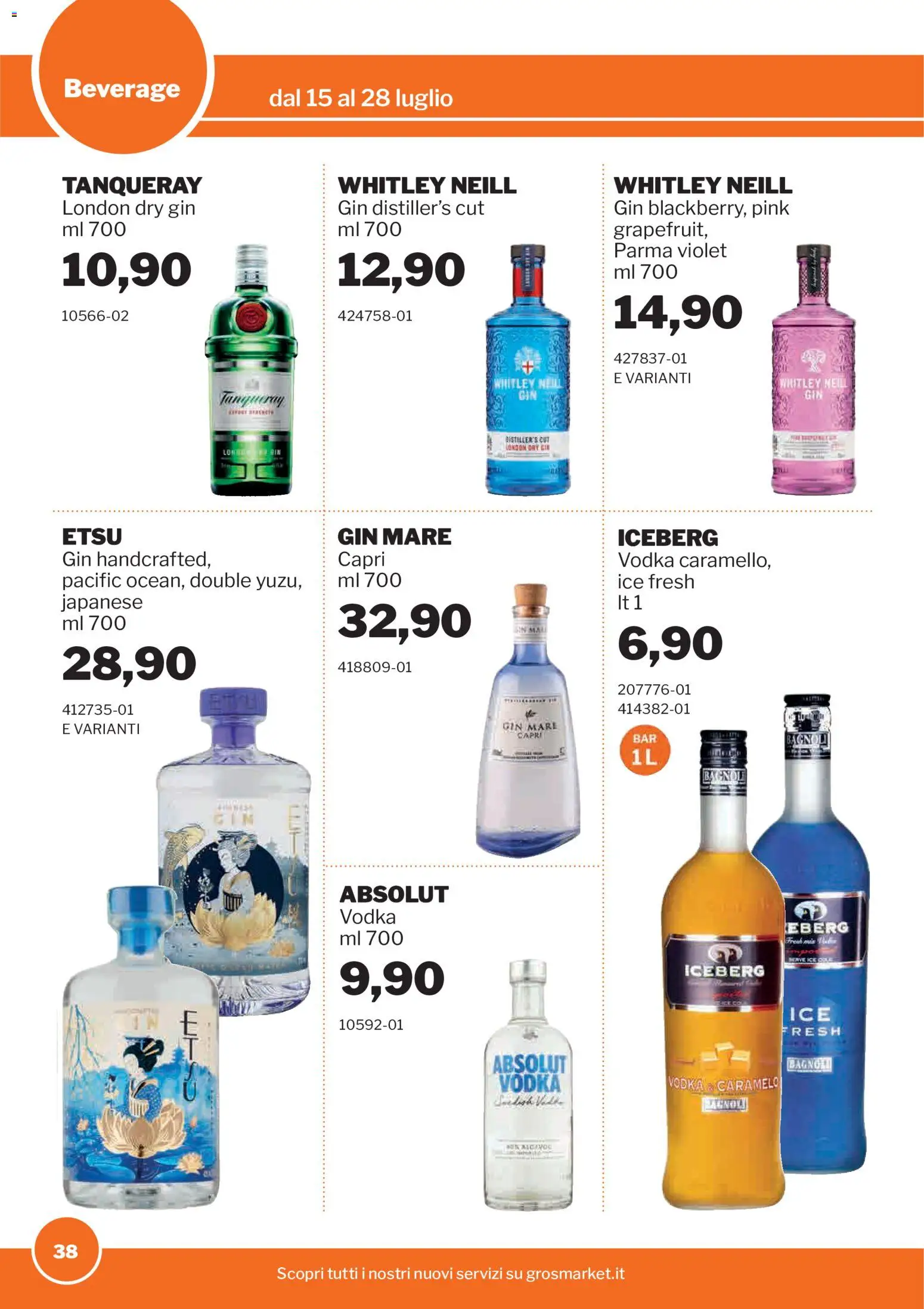 Volantino Sogegross del 15/07/2026 | Pagina: 38 | Prodotti: Gin, Vodka