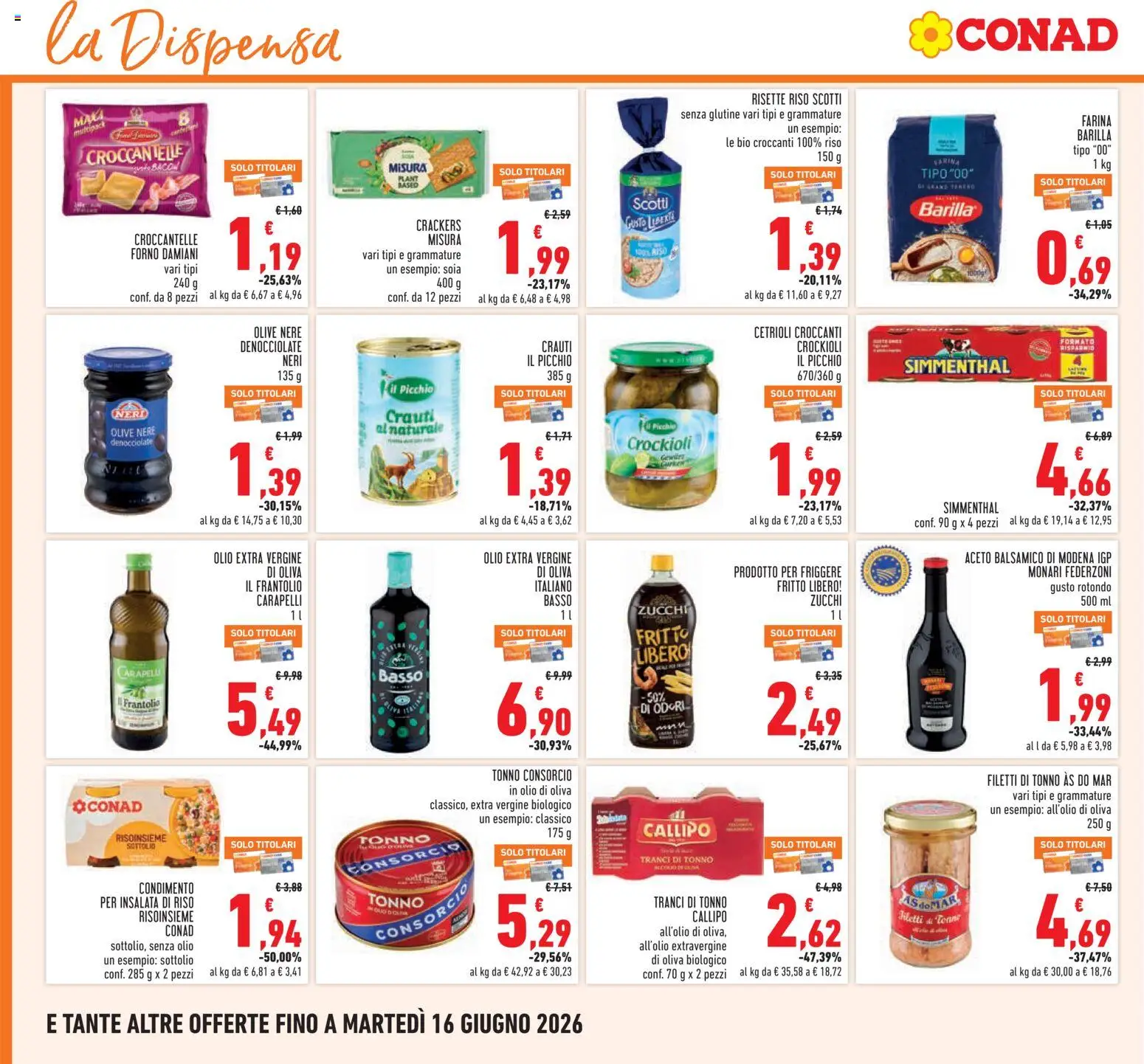 Volantino Conad del 04.06.2026 | Pagina: 14 | Prodotti: Farina, Crackers, Tonno, Insalata di riso