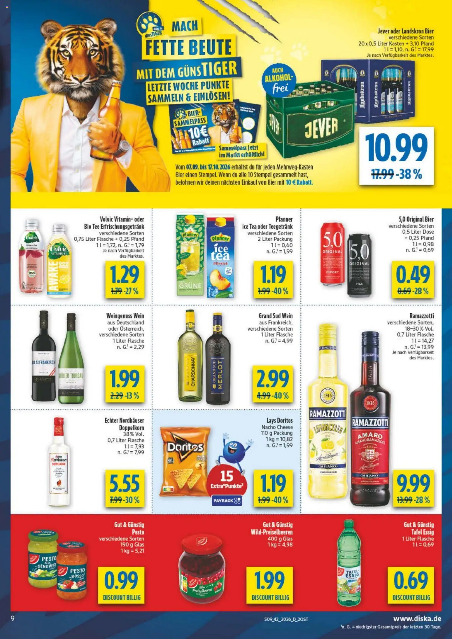 Diska Prospekt – gültig ab 12.10.2026 | Seite: 9 | Produkte: Essig, Merlot, Alkohol, Tee