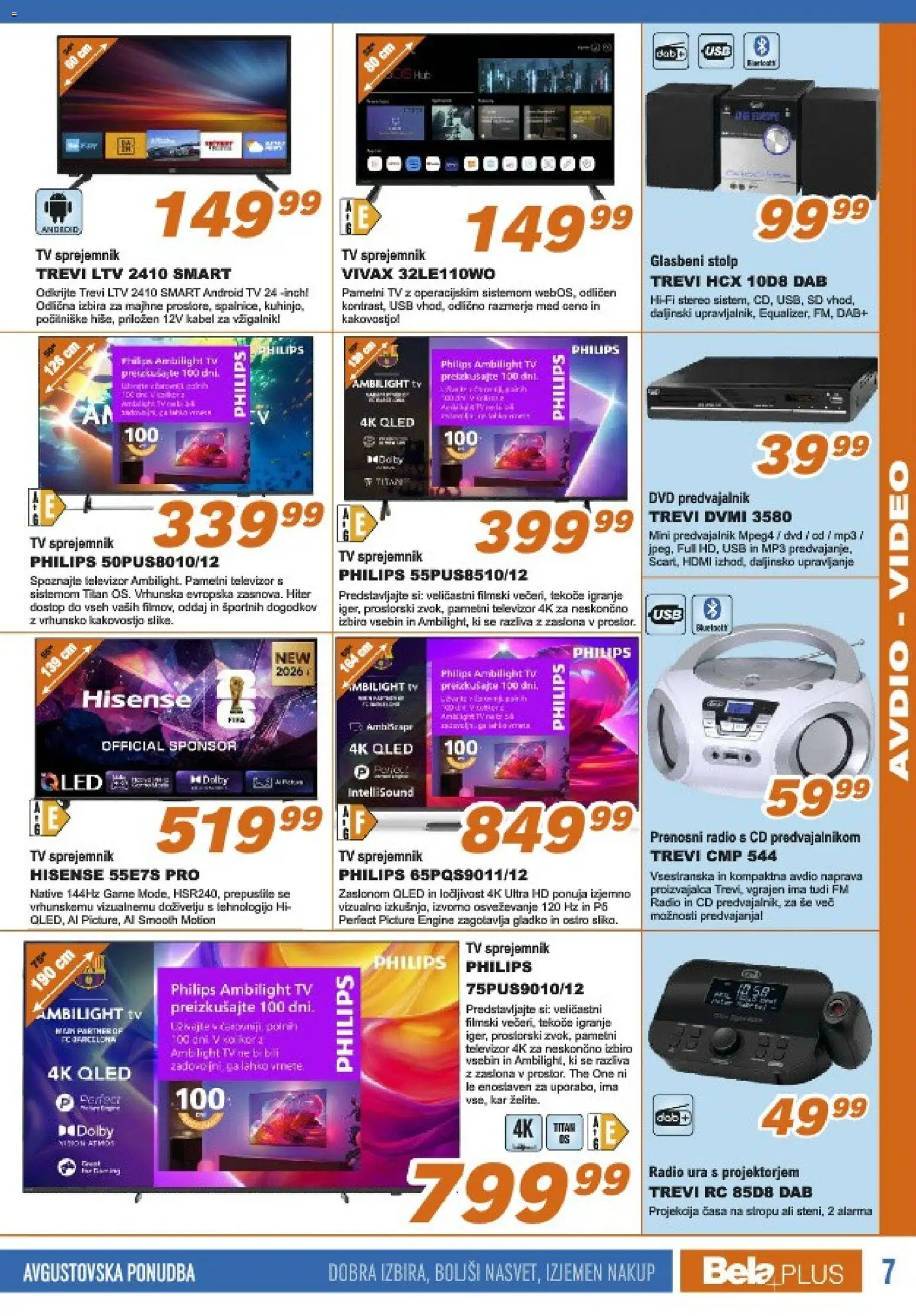 Novi Bela plus katalog ponudbe – veljaven od 19.08.2026 | Stran: 7 | Izdelki: Med, Tv, Predvajalnik, Usb
