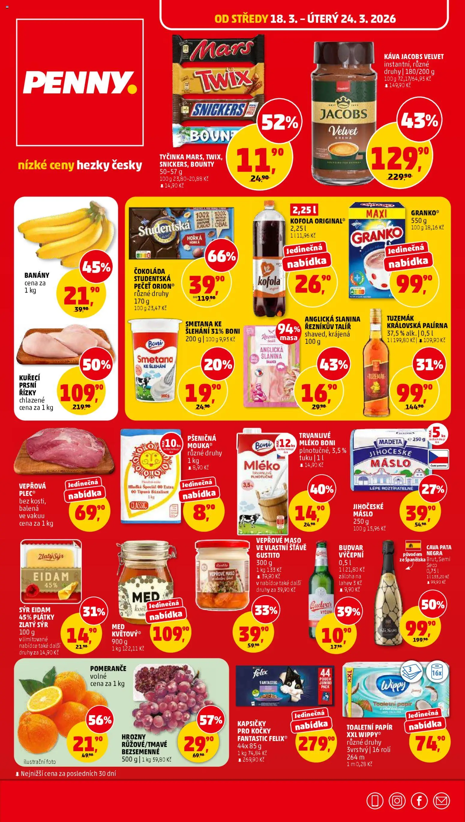 Penny Market leták od 18.03.2026 | Strana: 1 | Produkty: Banány, Smetana, Eidam, Hrozny