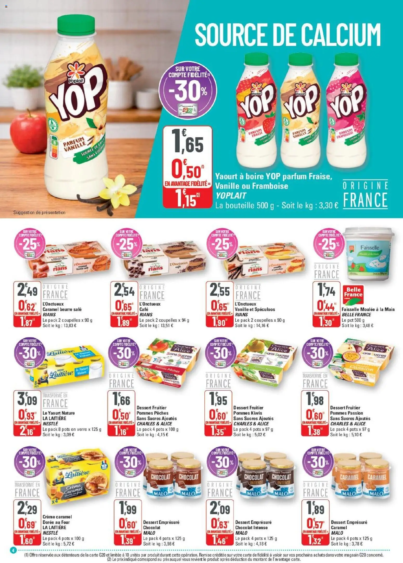 {H1} | Page: 4 | Produits: Framboise, Four, Yaourt à boire, Chocolat