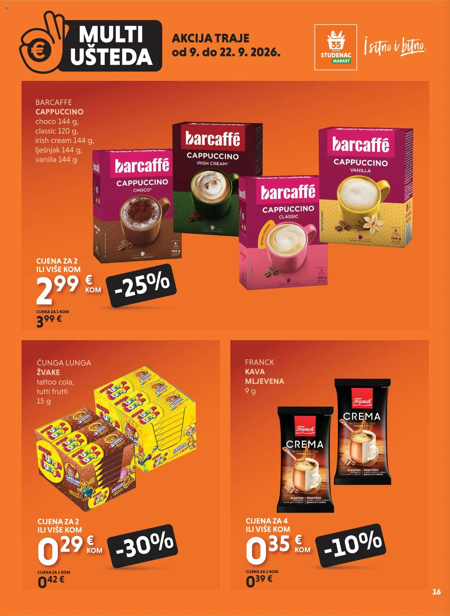 Studenac katalog | vrijedi od 09.09.2026 | Stranica: 16 | Proizvodi: Kava, Barcaffe, Lješnjak, Cappuccino