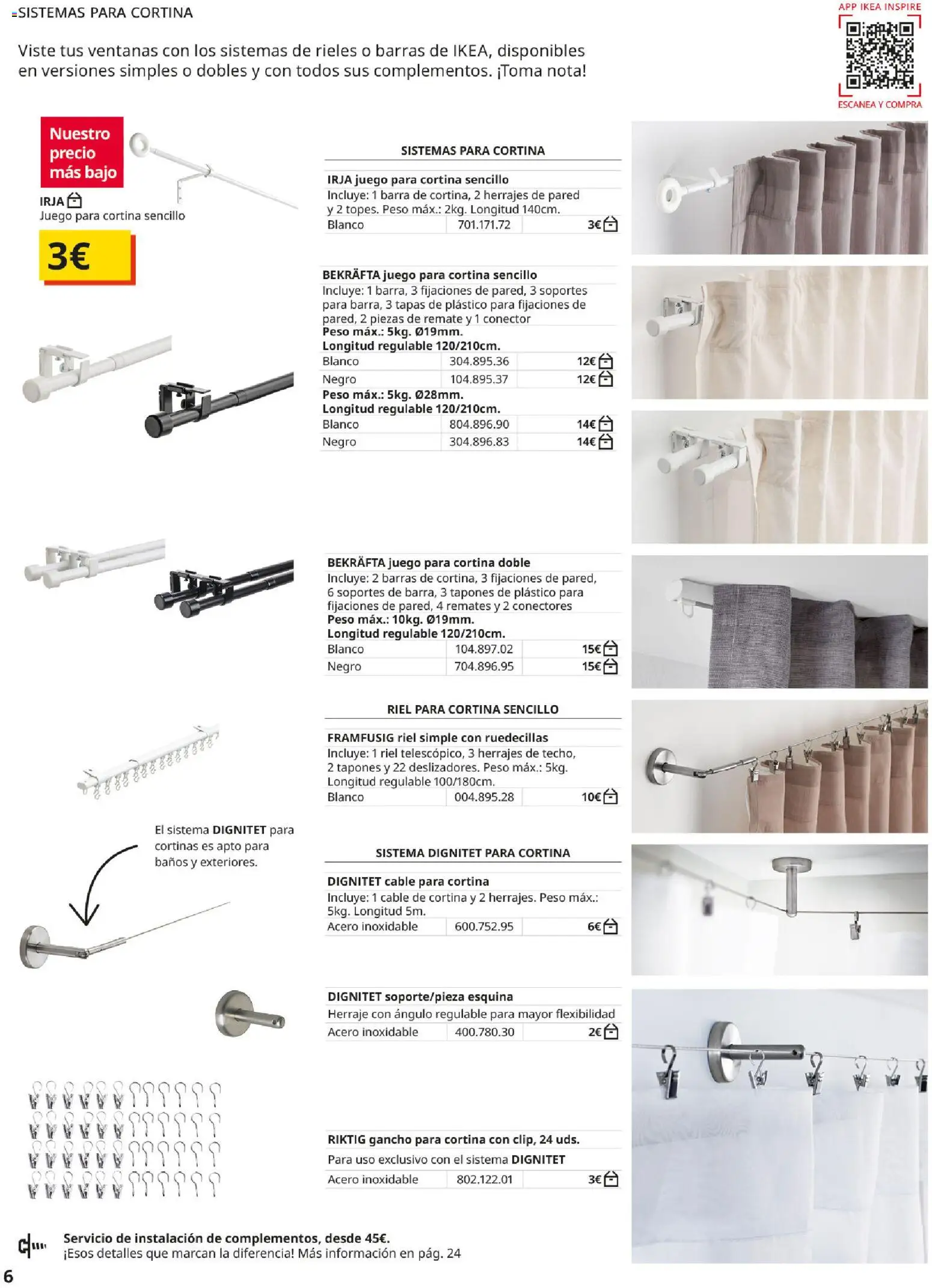 IKEA - Cortinas y estores │ válido desde el 01/09/2026 | Página: 6 | Productos: Cortina, Cable, Conector, Peso