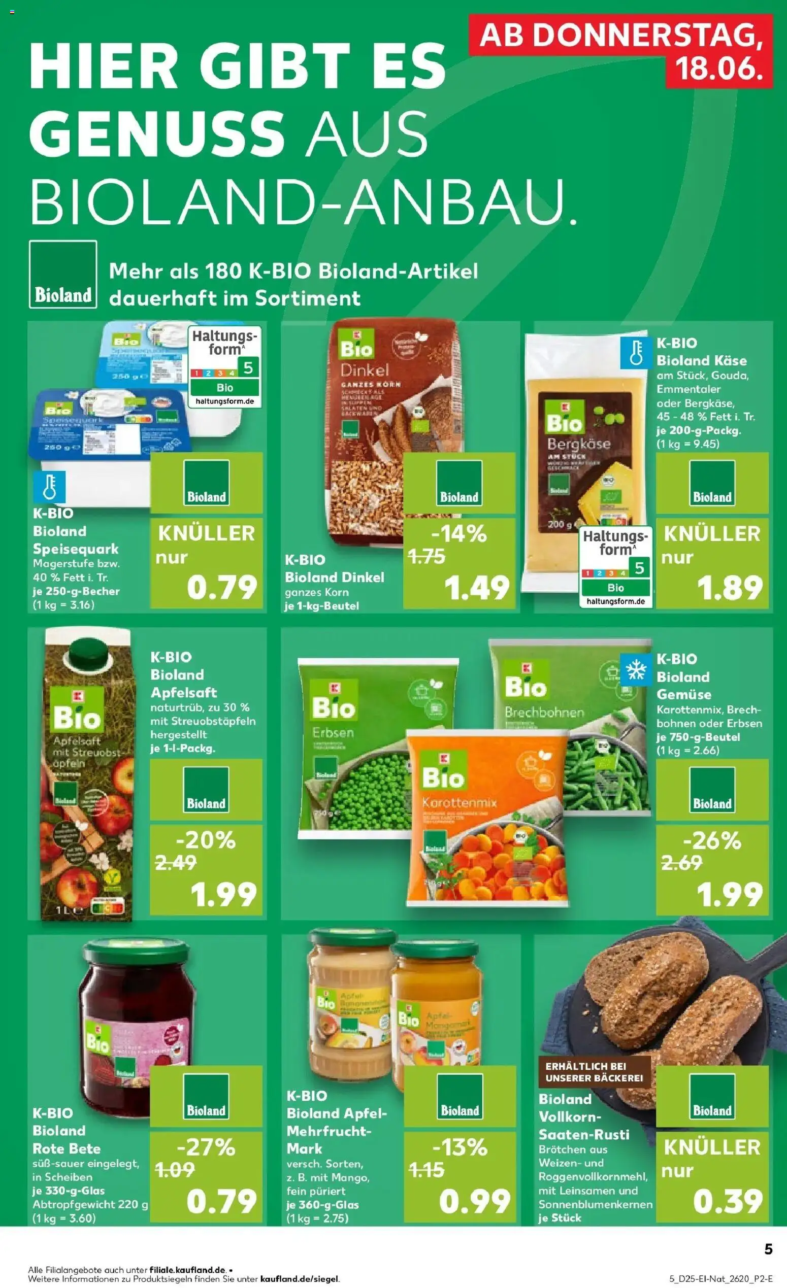 Kaufland Prospekt Ahrensfelde – gültig ab 18.06.2026 | Seite: 5 | Produkte: Bäckerei, Käse, Gemüse, Erbsen