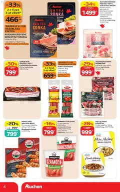 Auchan Szupermarket akciós újság - amely érvényes a következő dátumtól: 2026.07.30. | Oldal: 4 | Termékek: Hús, Grill, Cheddar, Csirkemell
