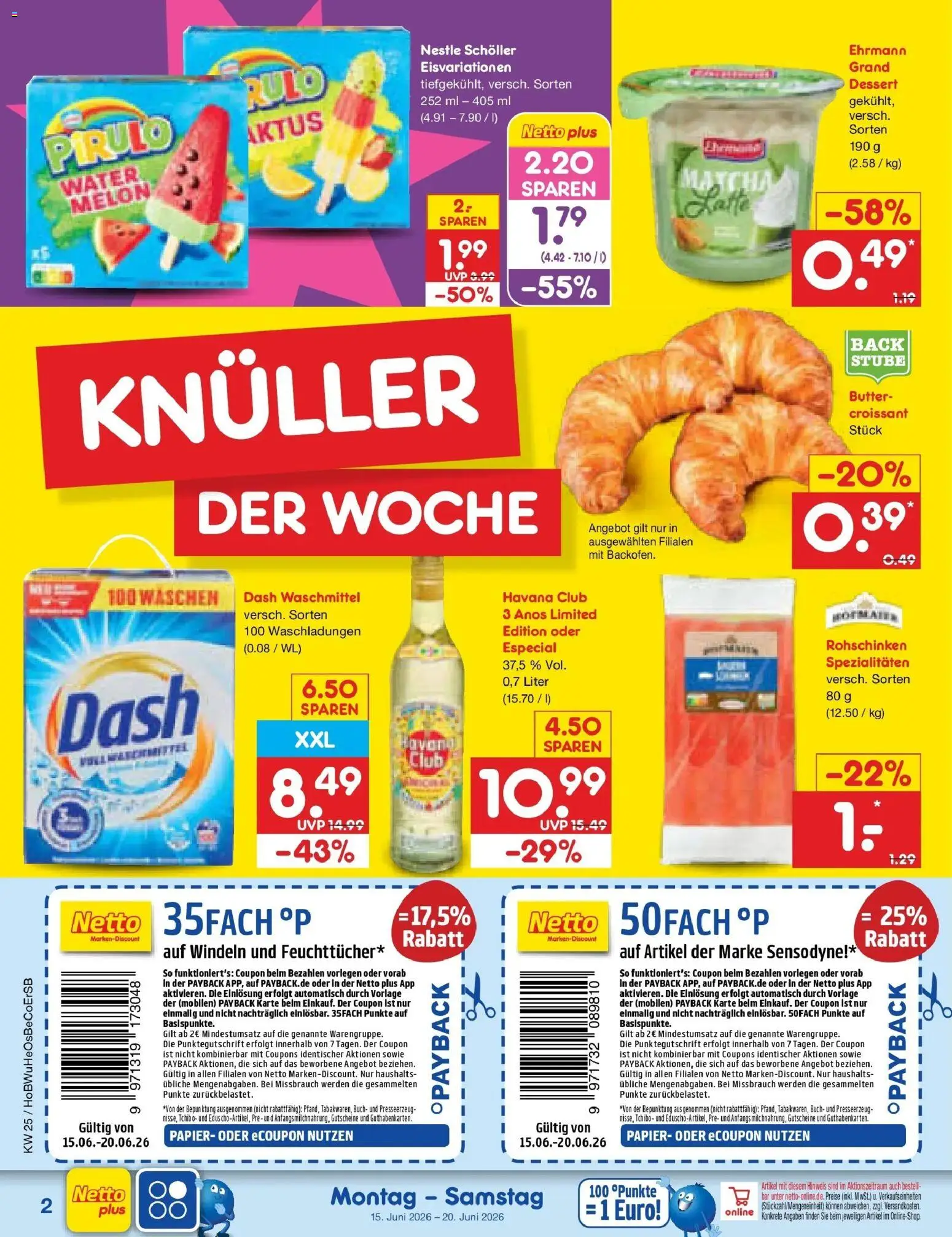 Netto Marken-Discount Prospekt Kröpelin – gültig ab 15.06.2026 | Seite: 2 | Produkte: Havana club, Butter, Croissant, Waschmittel