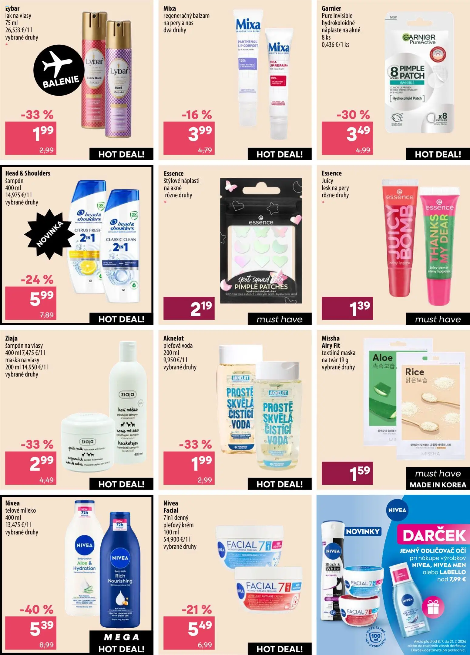 Nové 101 drogerie akcie – leták je platný od 08.07.2026 | Strana: 14 | Produkty: Mlieko, Maska na vlasy, Odličovač, Voda