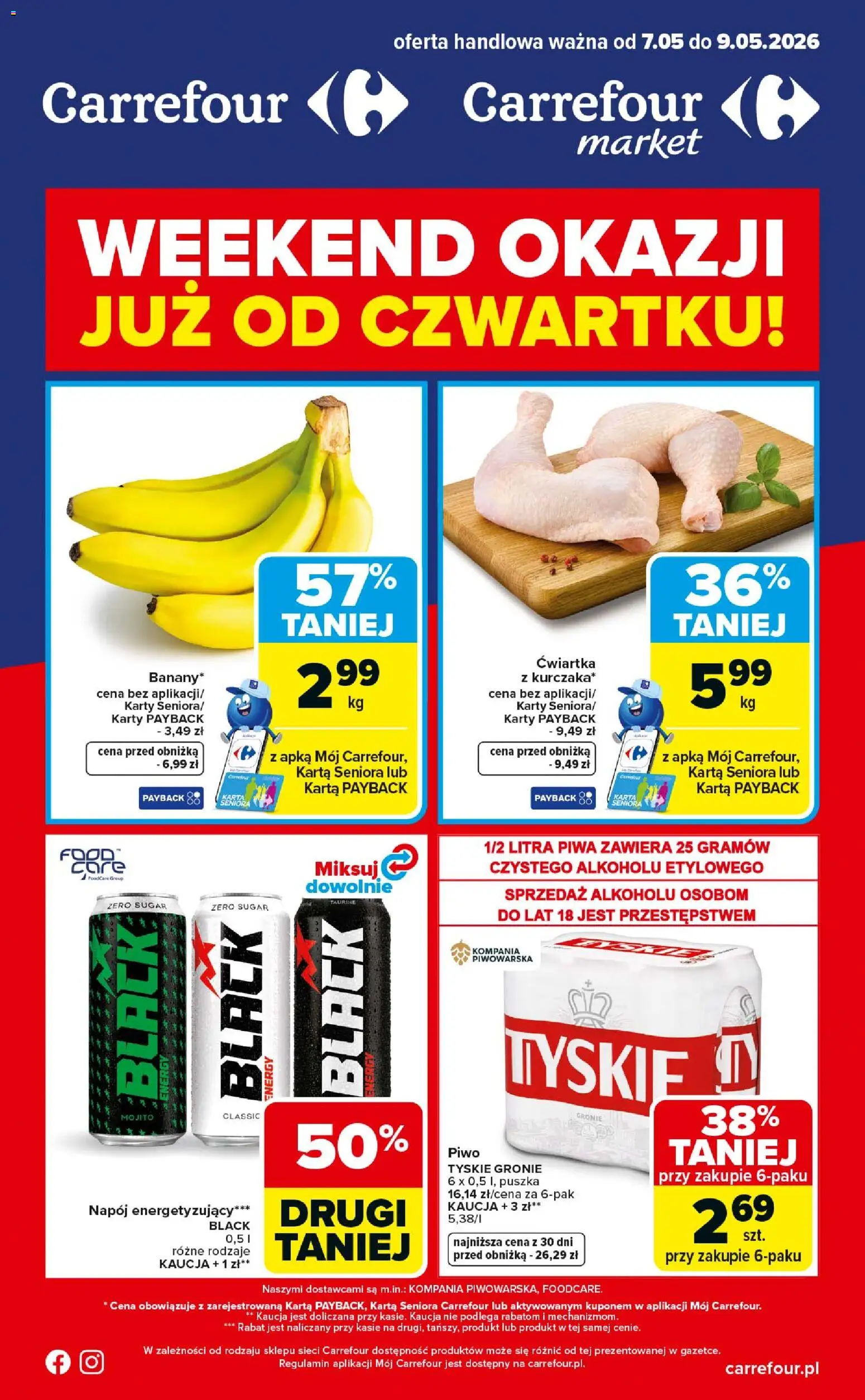 Carrefour gazetka - Weekend okazji od 07.05.2026 | Strona: 1 | Produkty: Karta, Tyskie, Piwo