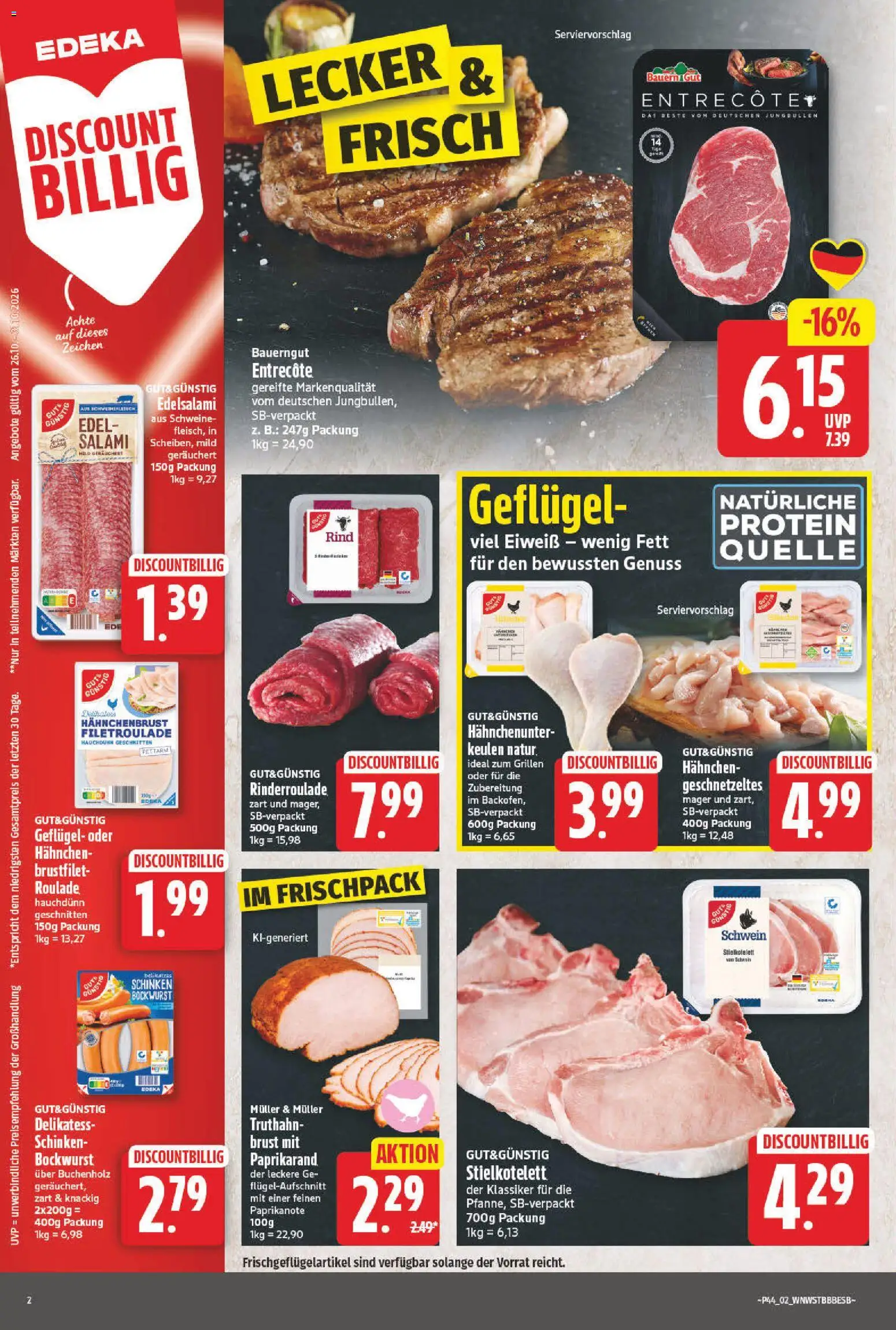 NP Discount Prospekt – gültig ab 26.10.2026 | Seite: 2 | Produkte: Hahnchen, Bauerngut, Salami, Hahnchenbrust
