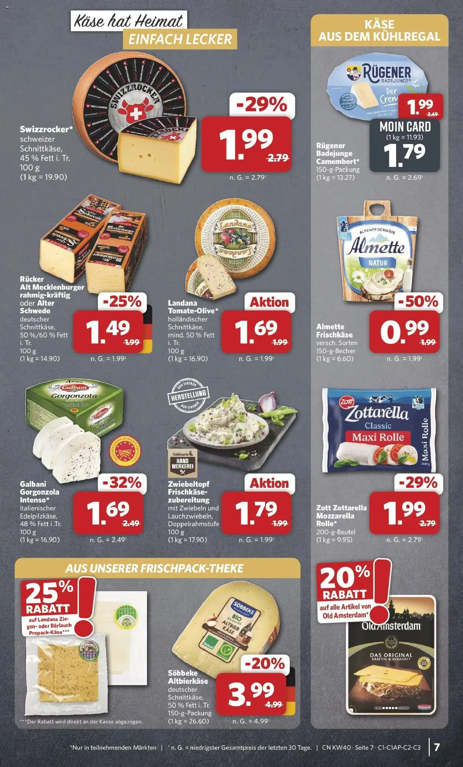 Combi Prospekt Weener (ab 28.09.2026) zum Blättern | Seite: 7 | Produkte: Käse, Mozzarella, Zwiebeln, Frischkase