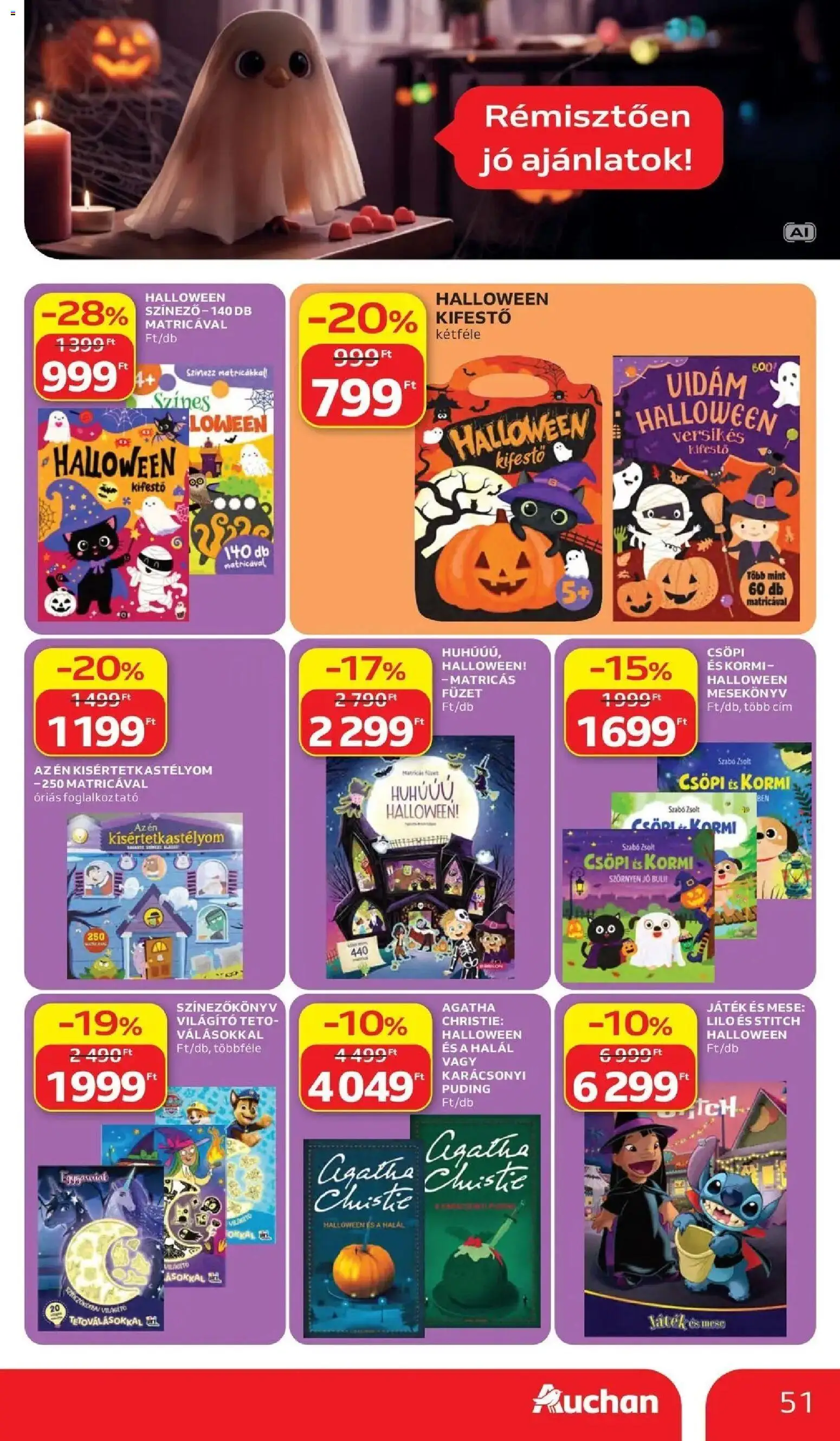 Auchan akciós újság Szolnok - 2026.10.15. -tól/töl > akció, lapozható szórólap 🛍️ | Oldal: 51 | Termékek: Puding, Játék