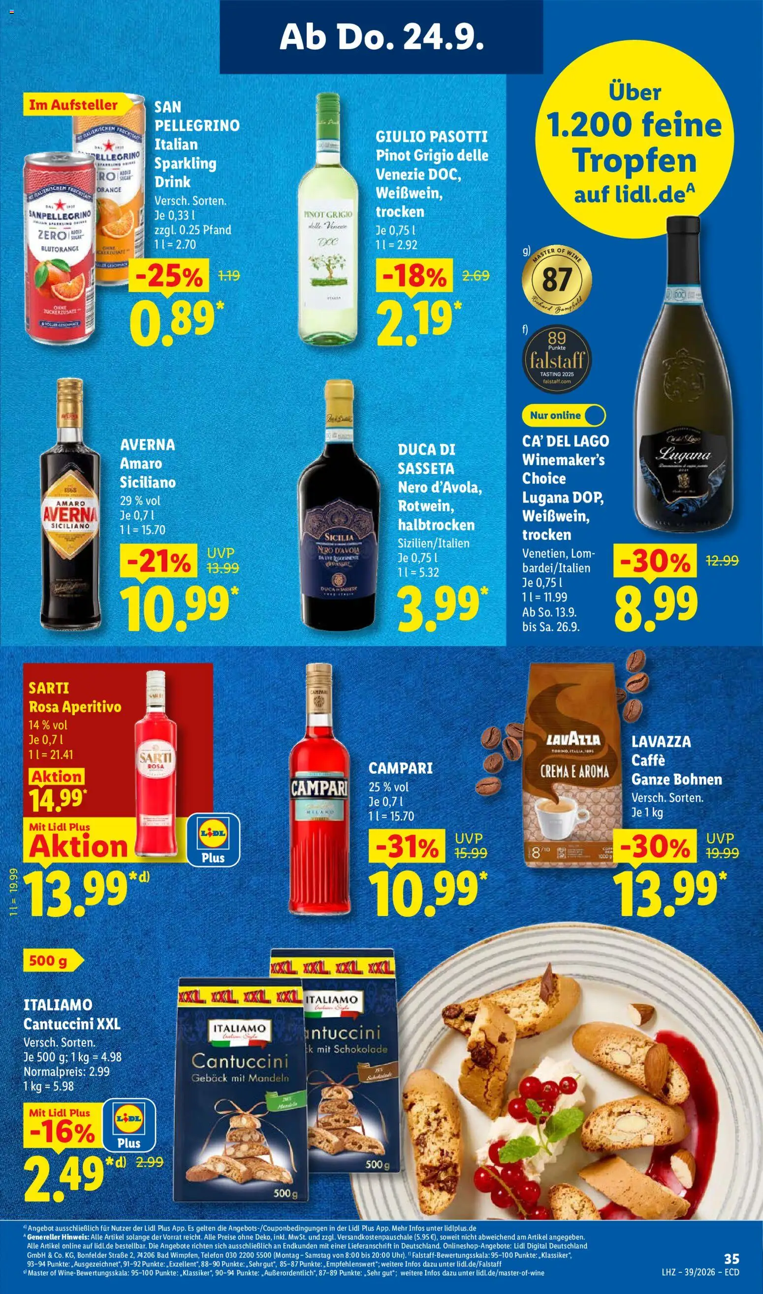 Lidl Německo leták od 21.09.2026 | Strana: 53 | Produkty: Campari, Cantuccini, Crema, Pinot Grigio