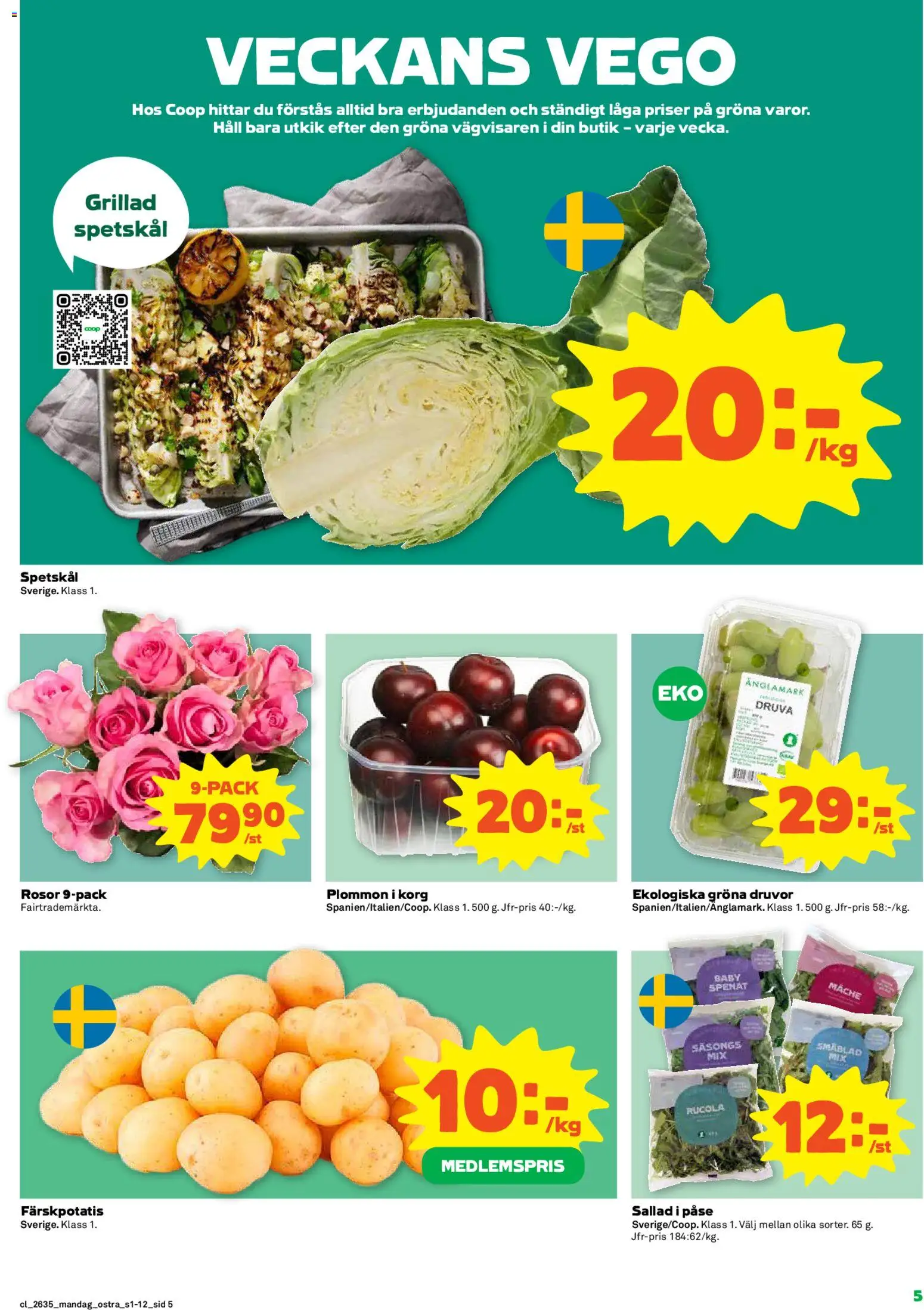 Coop reklamblad aktuell från 24/08/2026 | Sida: 5 | Produkter: Färskpotatis, Korg, Plommon, Sallad