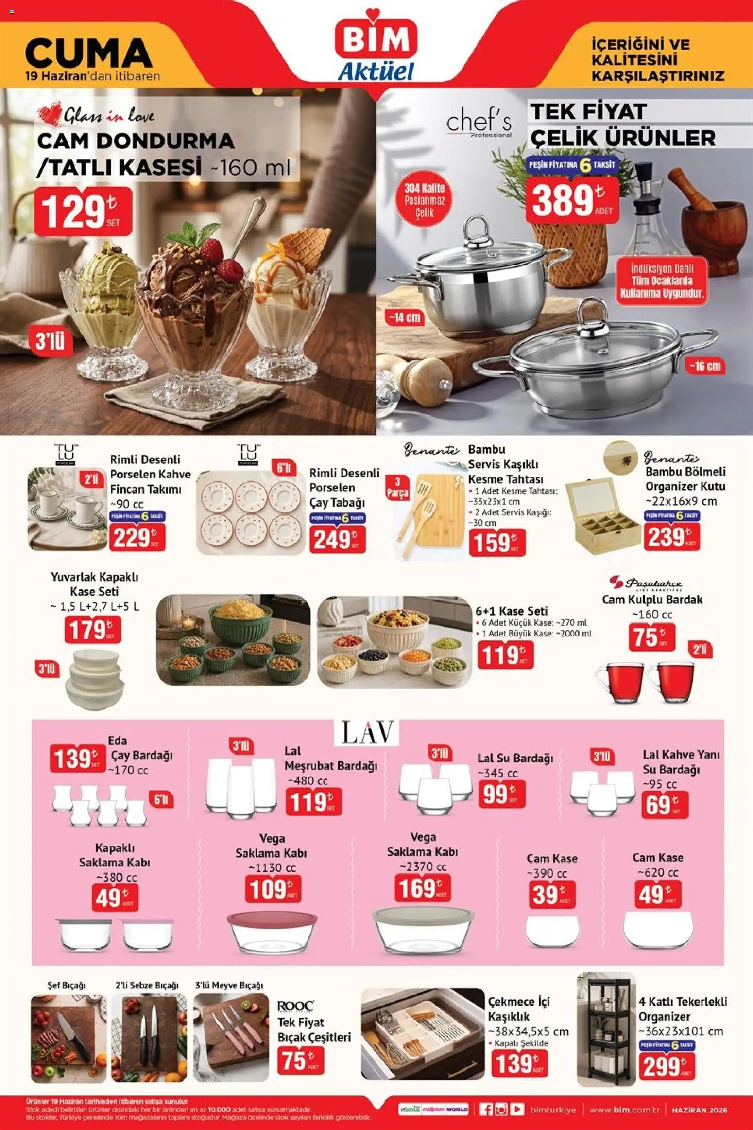 BİM - Katalog Cuma - 19.06.2026 tarihinden itibaren geçerlidir | Sayfa: 6 | Ürünler: Dondurma, Su, Sebze, Çay bardağı