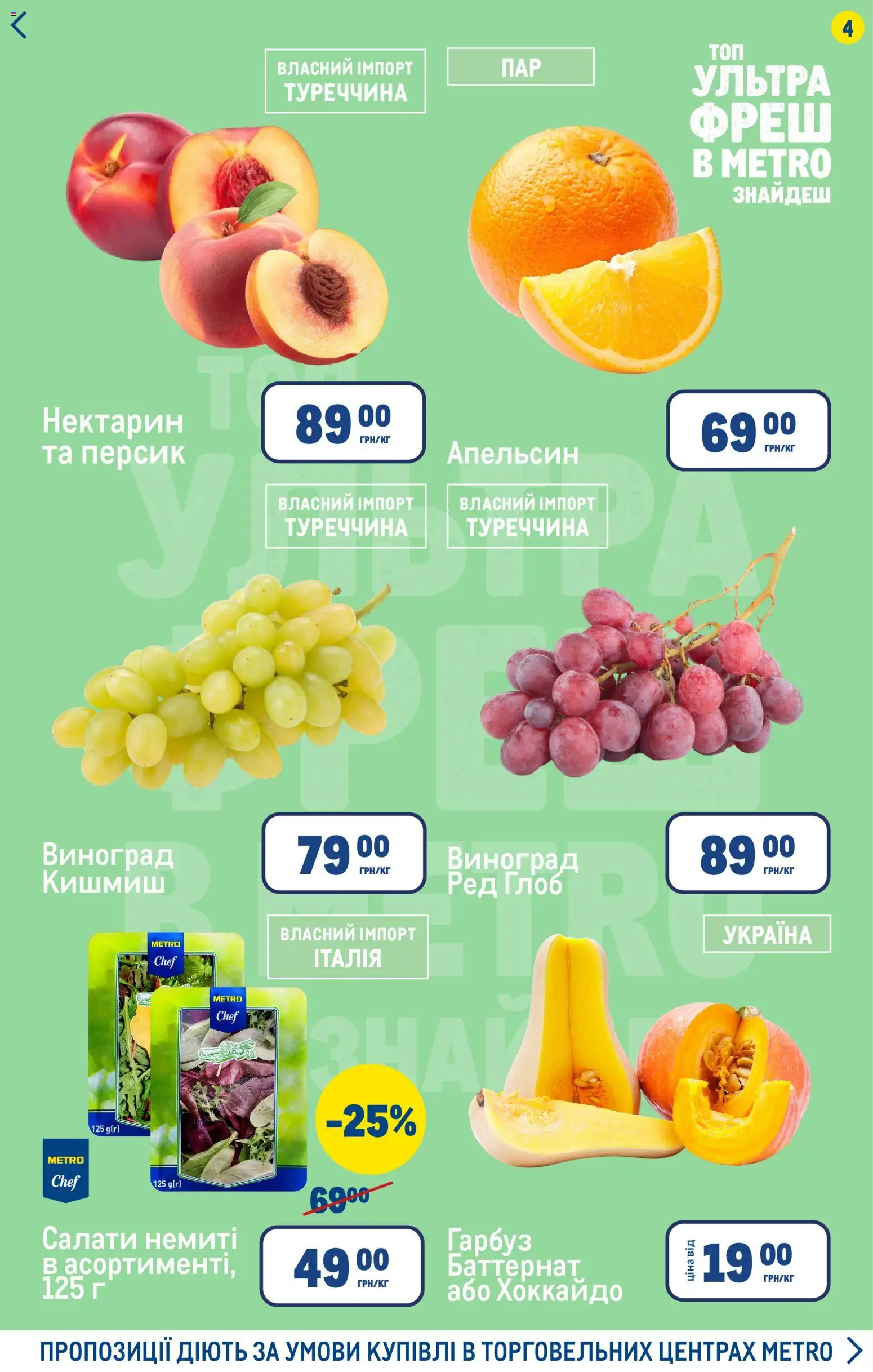 Metro Kаталог - дійснийкції з 30.09.2026 | Сторінка: 4 | Товари: Персик, Нектарин, Гарбуз, Виноград