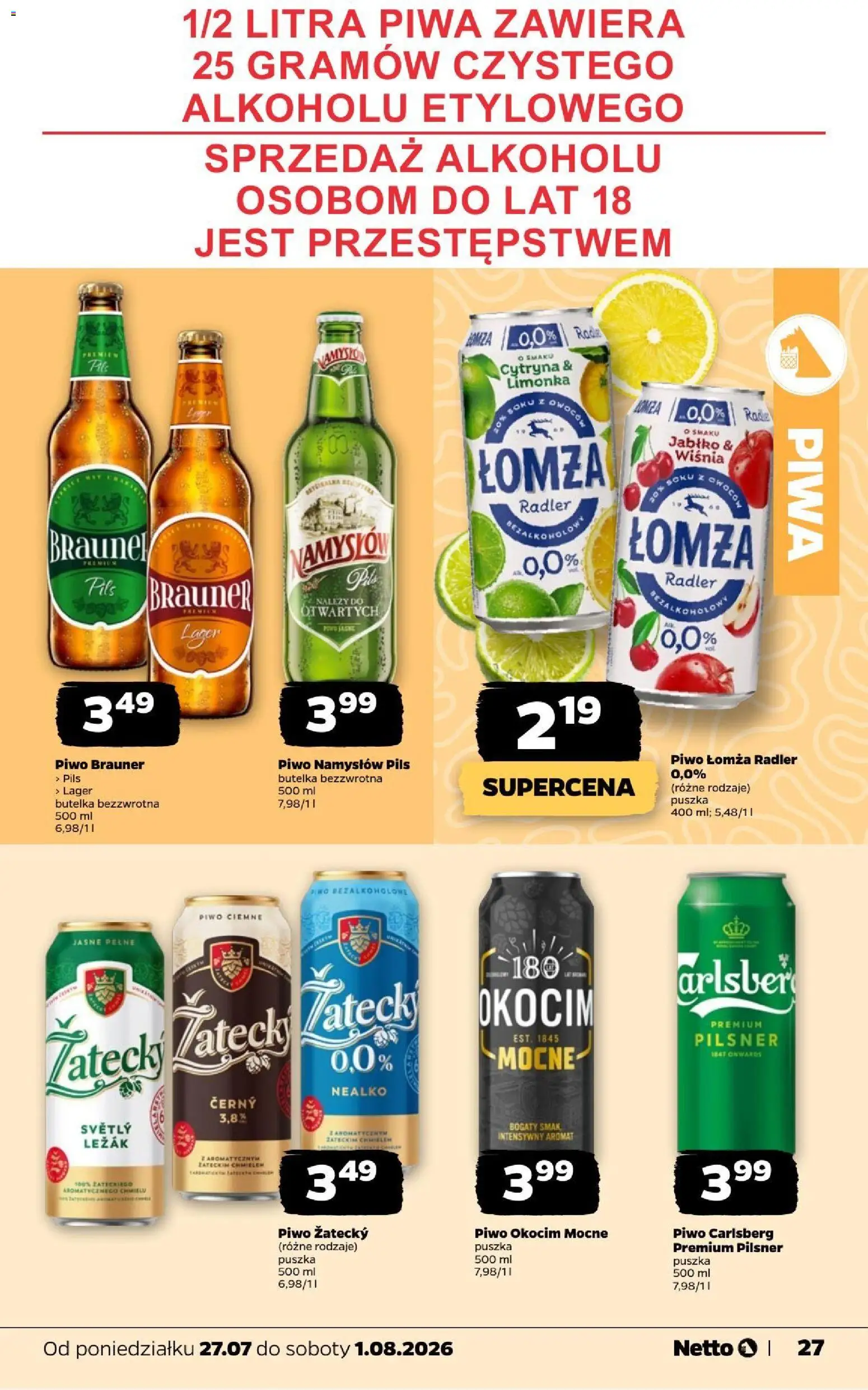 Netto gazetka od poniedziałku od 27.07.2026 | Strona: 27 | Produkty: Cytryna, Limonka, Piwo, Piwo Namysłów