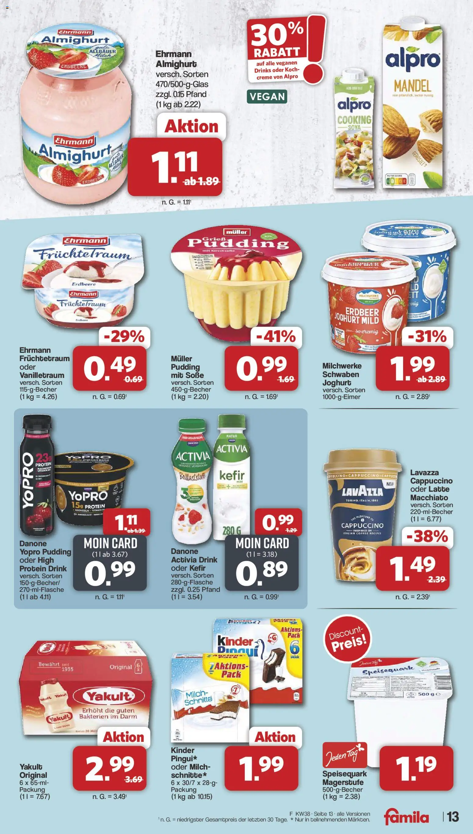 Famila Nordwest Prospekt – gültig ab 14.09.2026 | Seite: 13 | Produkte: Lavazza, Danone activia, Milch, Speisequark