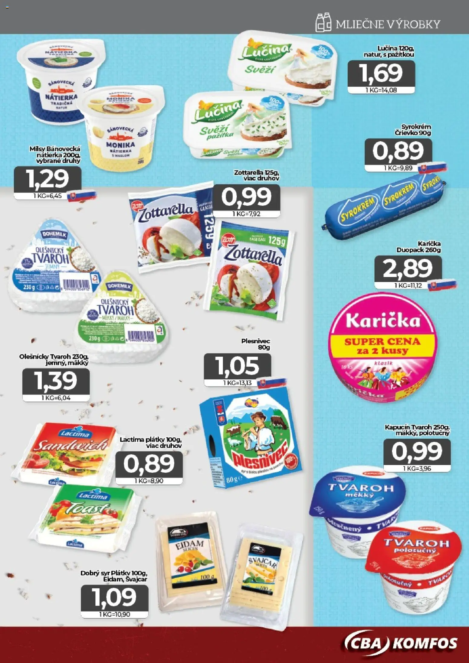 Nové CBA Komfos akcie – leták je platný od 19.06.2026 | Strana: 5 | Produkty: Syr, Pažítka, Tvaroh