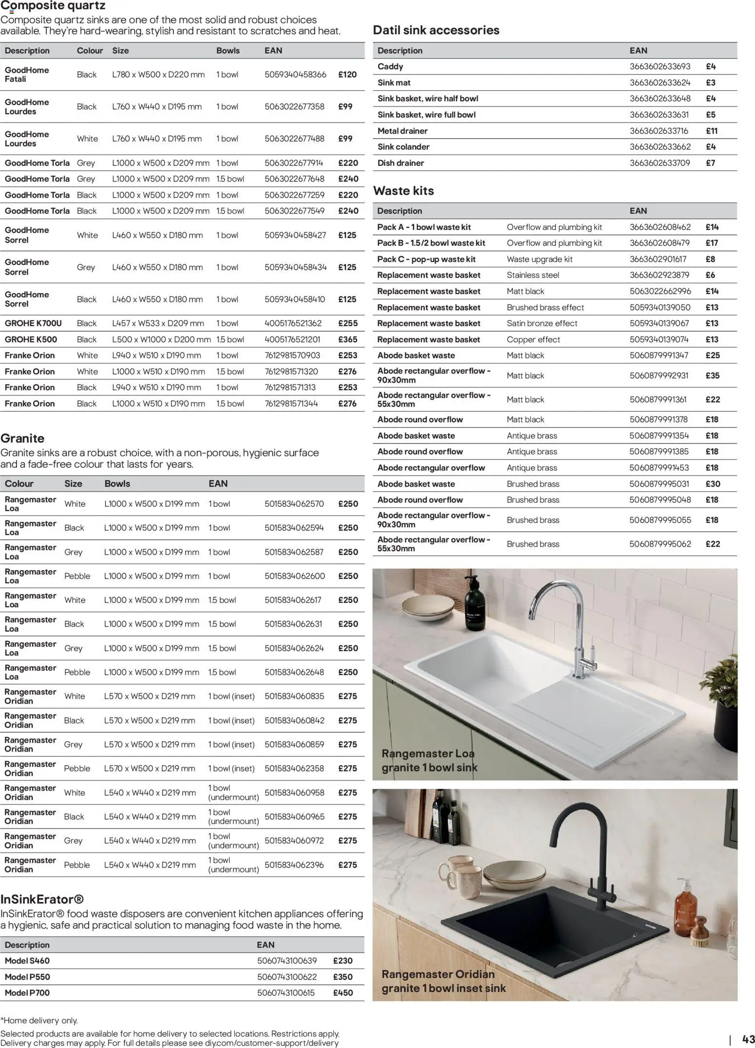 {H1} | Page: 43 | Products: Kitchen, Dish drainer, 1.5 bowl, Inset sink