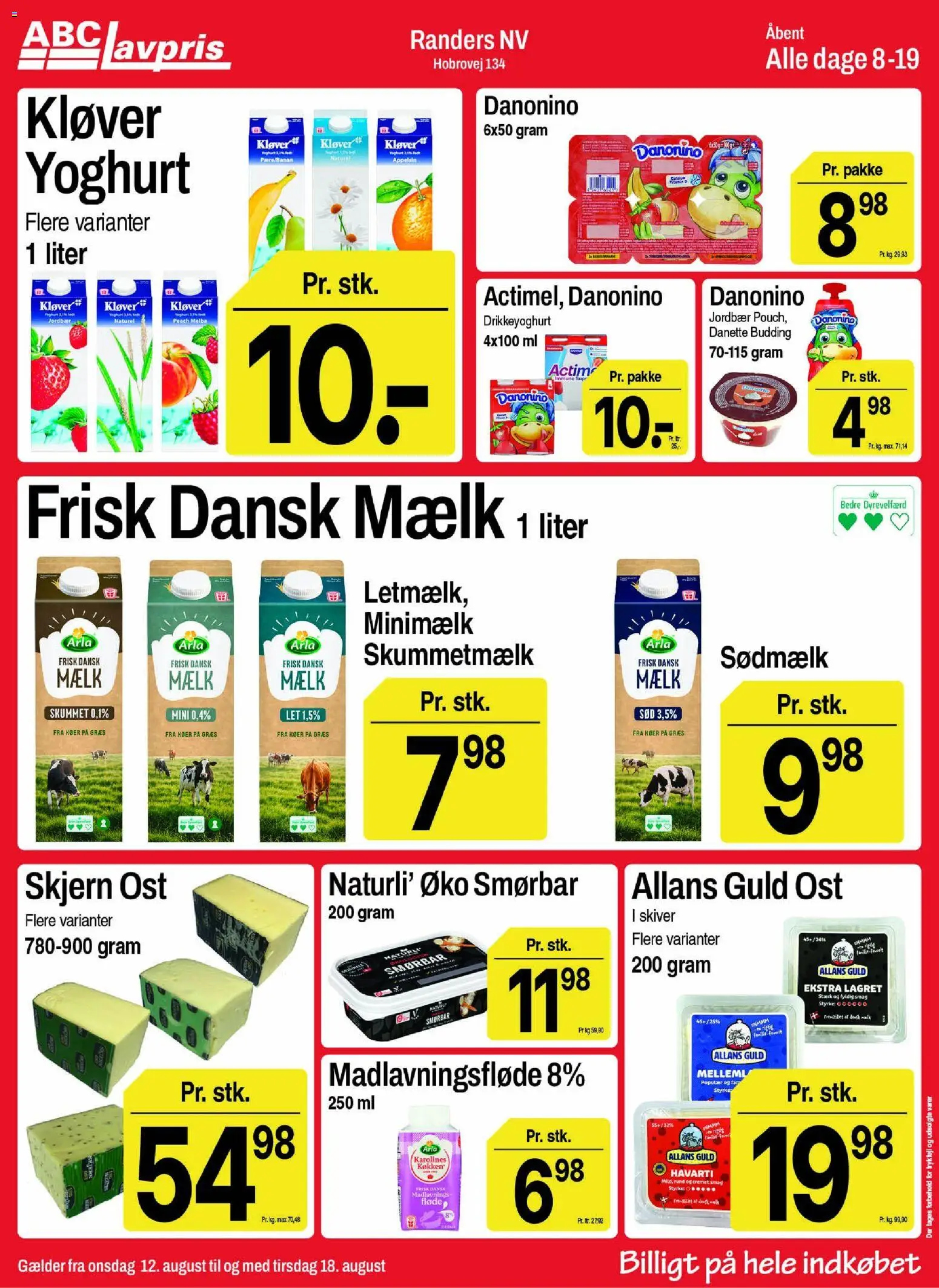 Abc Lavpris tilbudsavis – gyldig fra 12/08/2026 | Side: 1 | Produkter: Mælk, Ost, Fløde, Drikkeyoghurt