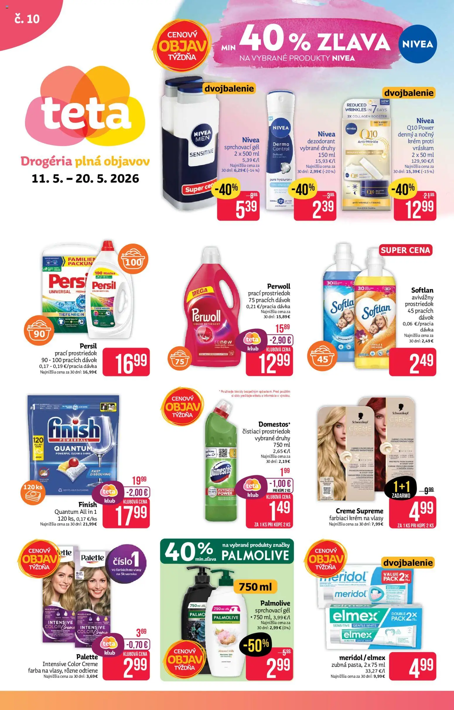 Nové Teta drogerie akcie – leták je platný od 11.05.2026 | Strana: 1 | Produkty: Nivea, Čistiaci prostriedok, Krém, Domestos