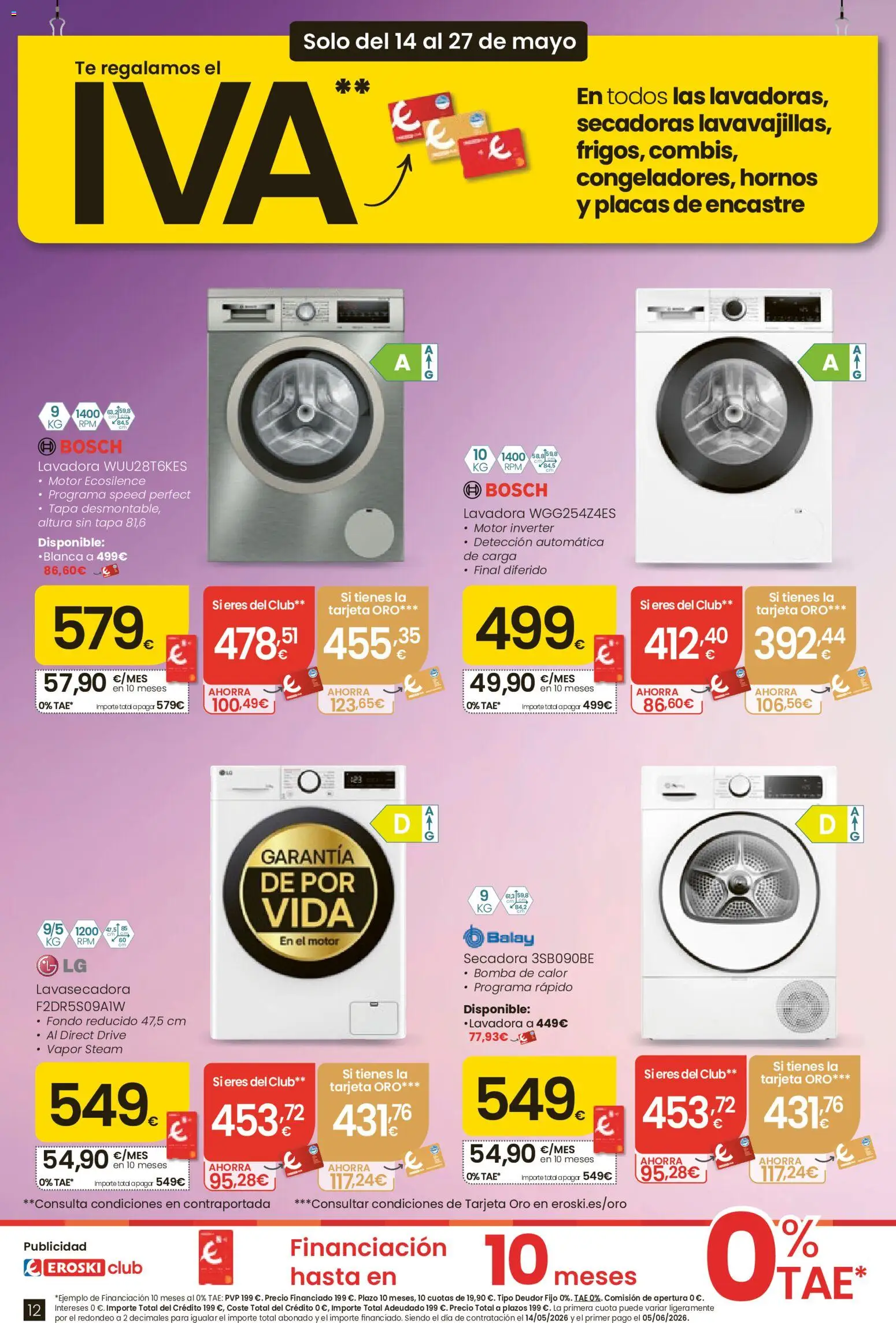 Eroski Te regalamos el IVA  │ válido desde el 14.05.2026 | Página: 12 | Productos: Té, Lavadora, Secadora